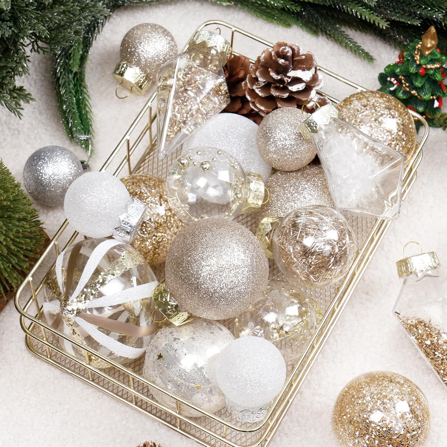 Etokfoks 34 Piece Clear Plastic Christmas Ball Ornament Set Multiple ...