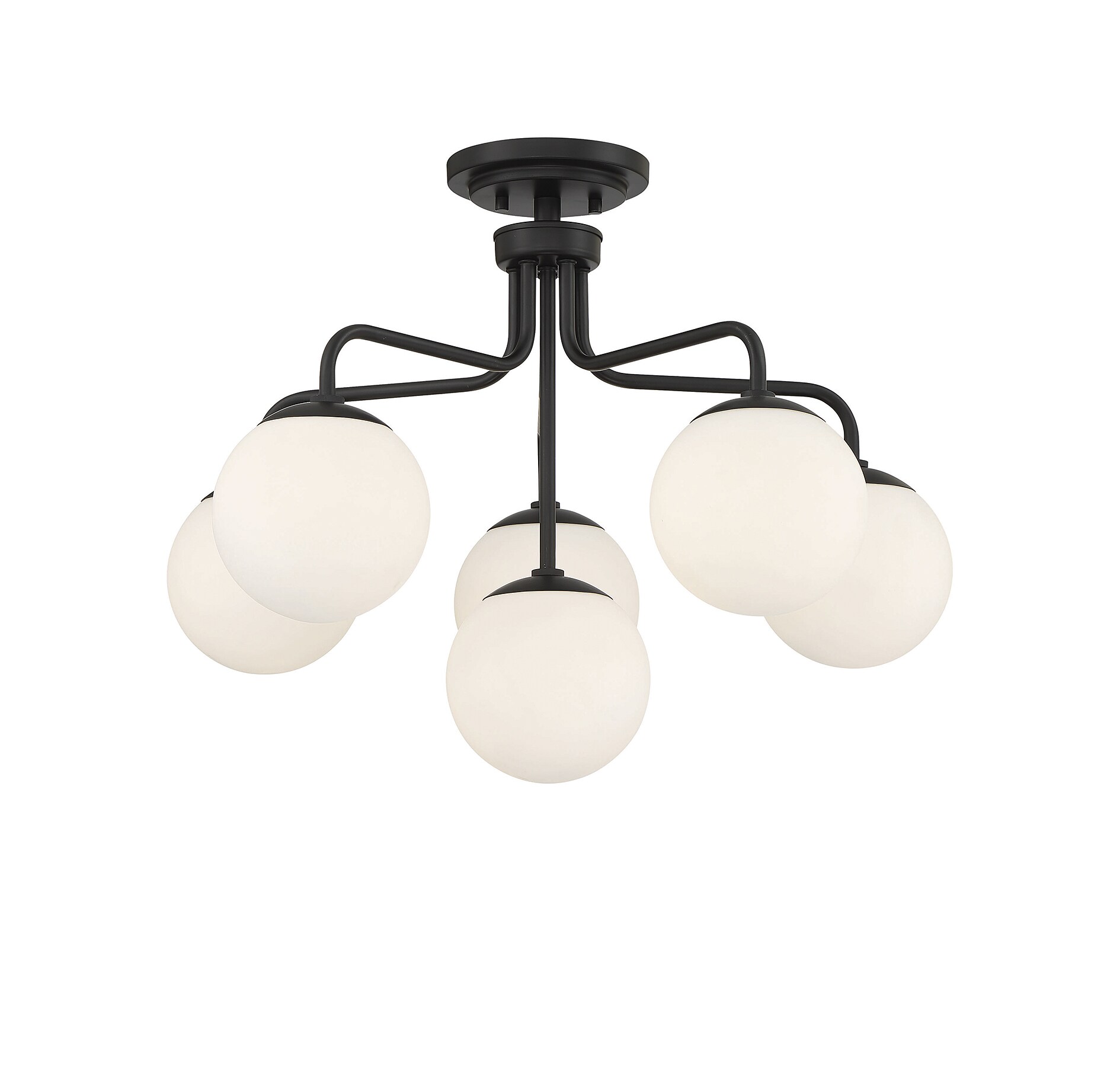 Matte Black Mid-Century Modern 6-Light Semi-Flush Mount
