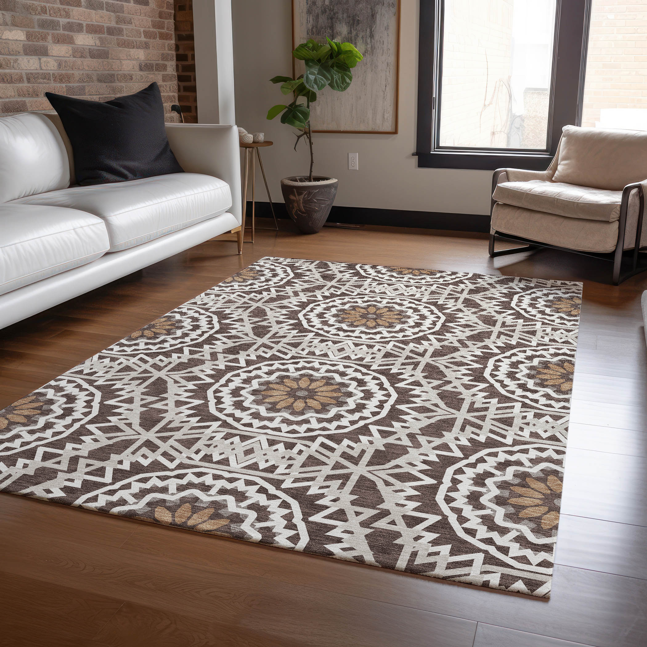 Addison Rugs ACN619CH3X5 Chantille ACN619CH 3 x 5 (ft) Polyester Chocolate Rectangular Indoor/Outdoor Abstract Machine washable Area rug