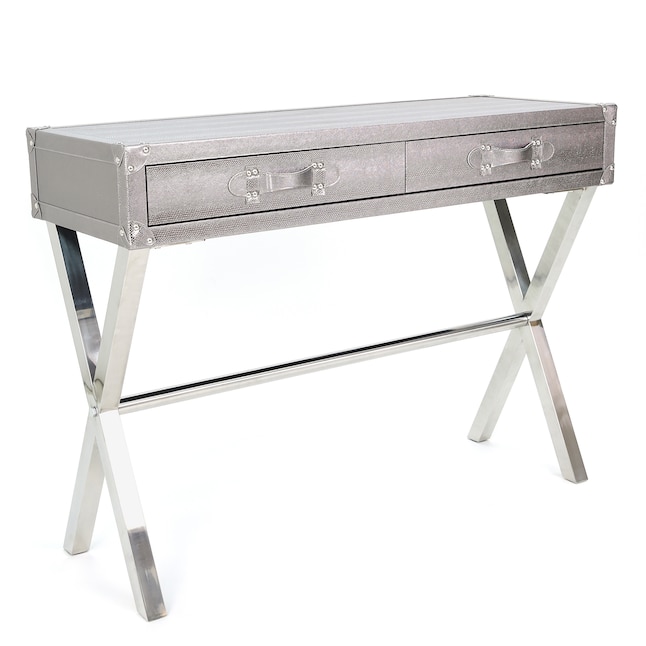 Occasional Modern Silver Console Table, Stainless Steel Console Table With Drawers