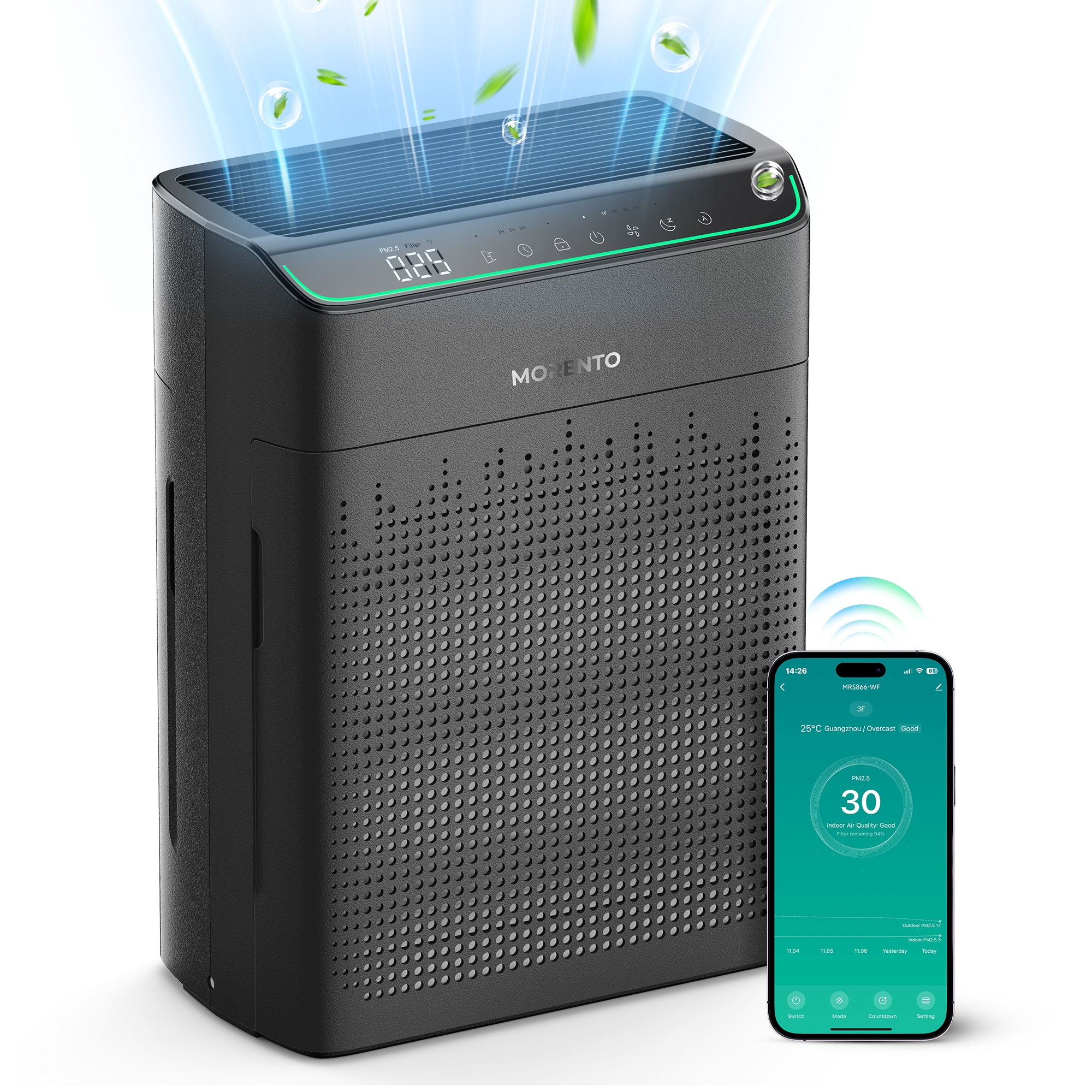 MORENTO MRUS5866BK01P 3 -Speed Smart Compatible Black HEPA Air Purifier (Covers: 1690-sq ft )