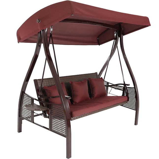 Maroon Steel Outdoor Swing, Shade Cover For Patio Swing