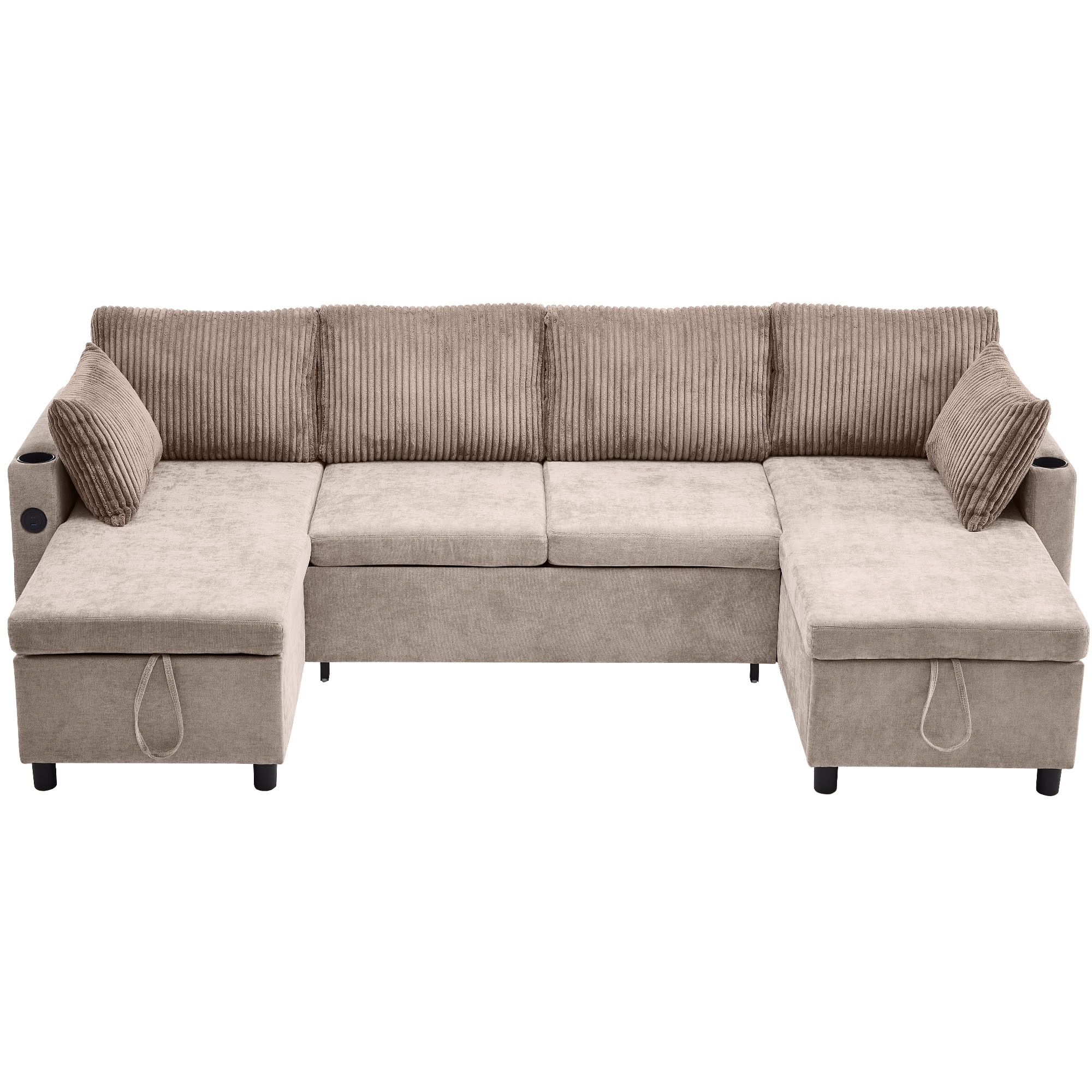 Bybafun YA3700498 111.8-in Modern Brown Chenille Sectional
