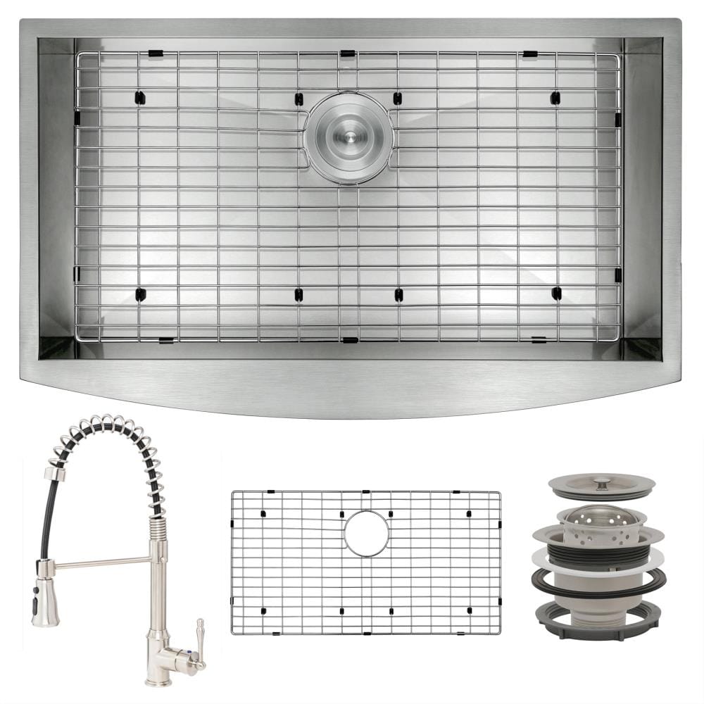AKDY KS0353 All-in-One Farmhouse Apron Front 33-in x 22-in Brushed Stainless Steel Single Bowl Kitchen Sink All-in-one Kit