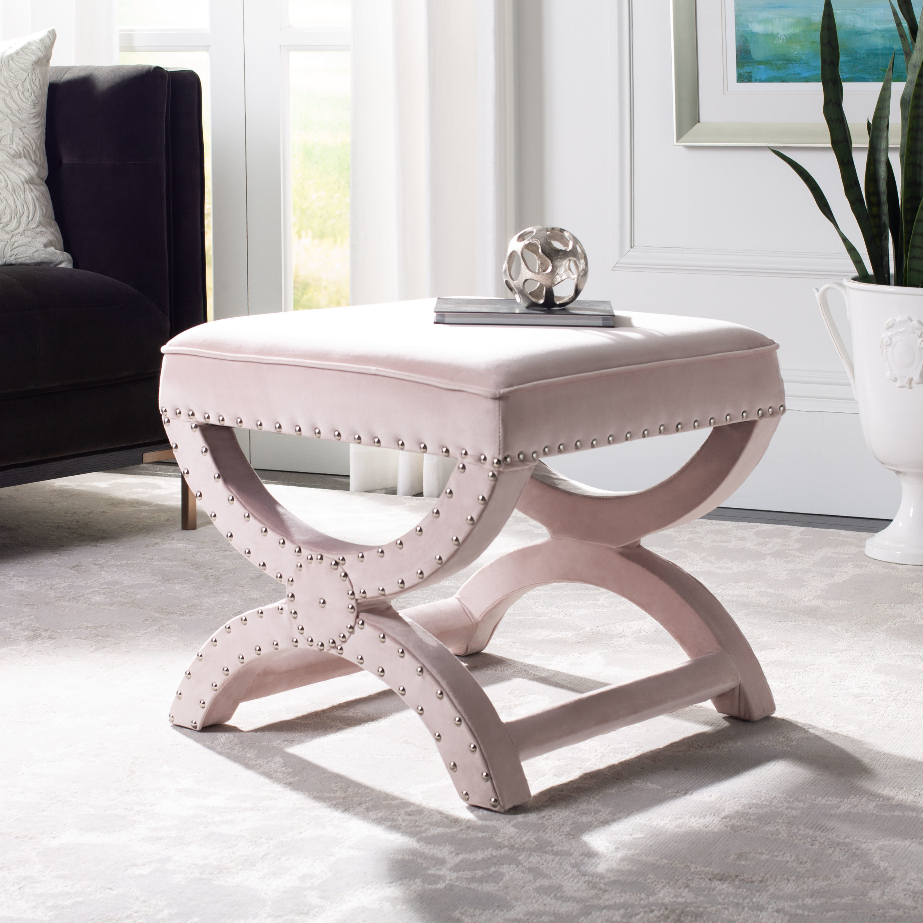 Safavieh Mystic Modern Blush Pink Velvet Ottoman At