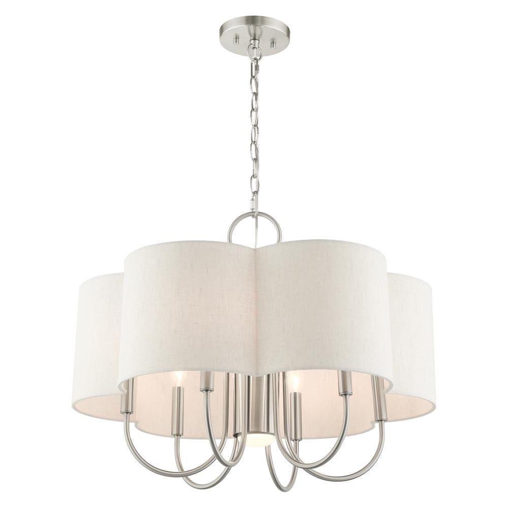 Brushed Nickel 24" Drum Chandelier with Oatmeal Shade