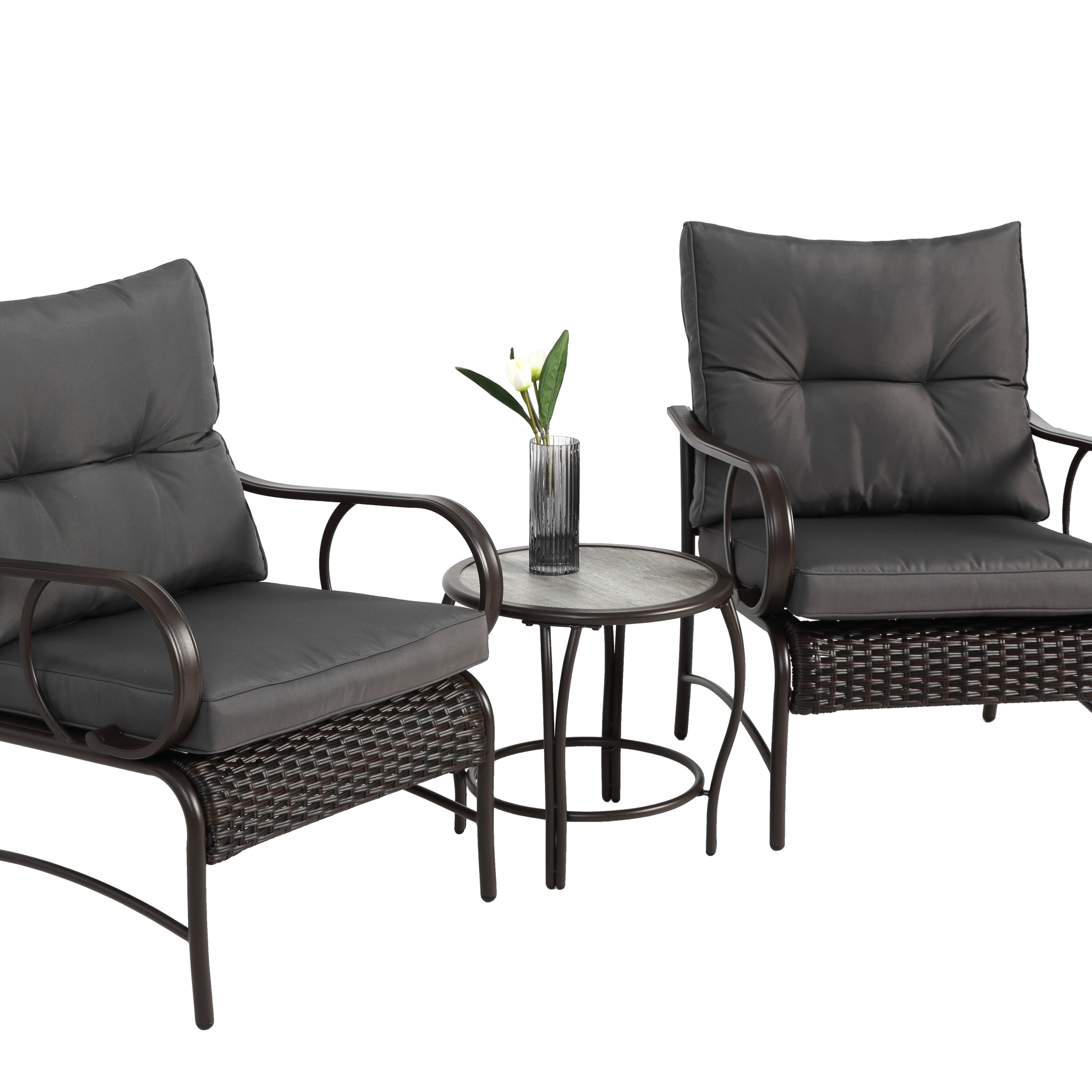 Mondawe MA-GCS038GY 3 -Piece Wicker Patio Conversation Set with Gray Cushions