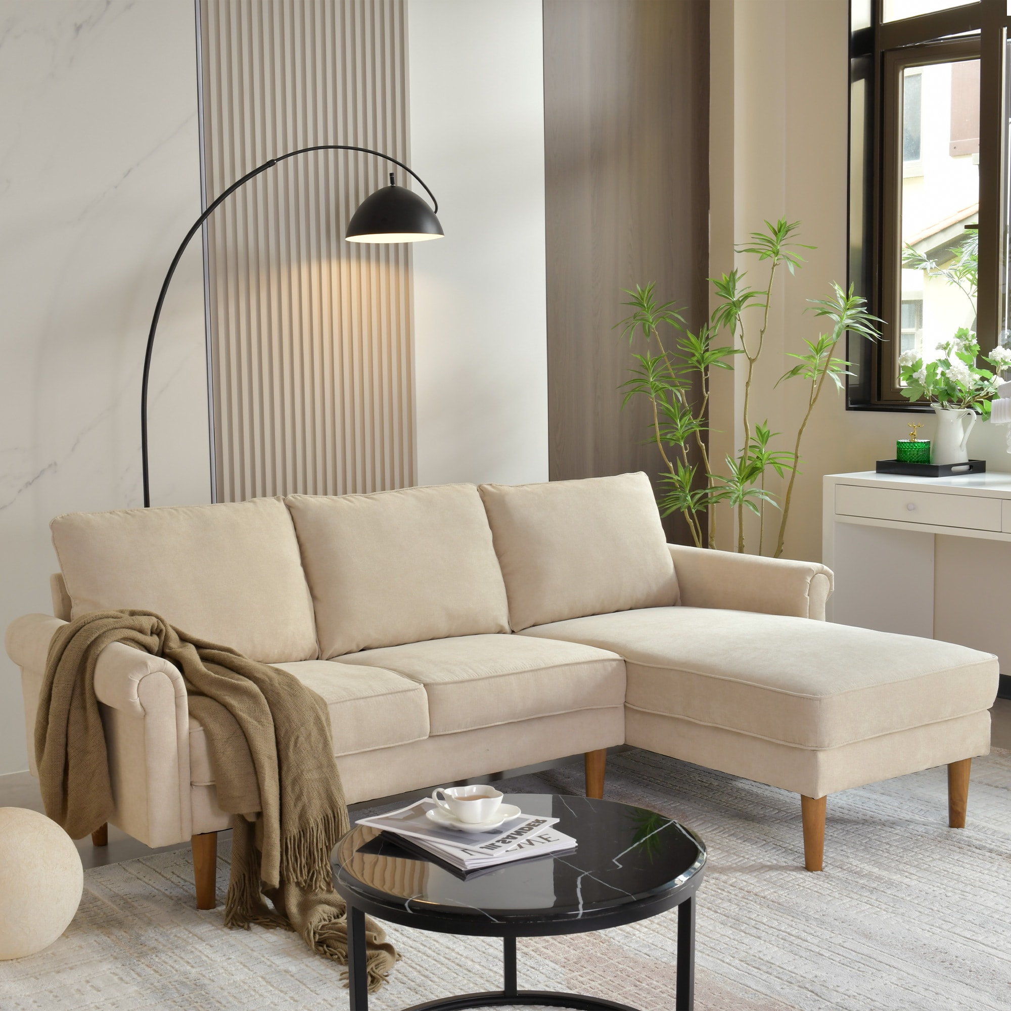 Ovios OTSGR200 81.5-Inches Modern Beige (Right chaise) 3 -seater Sectional