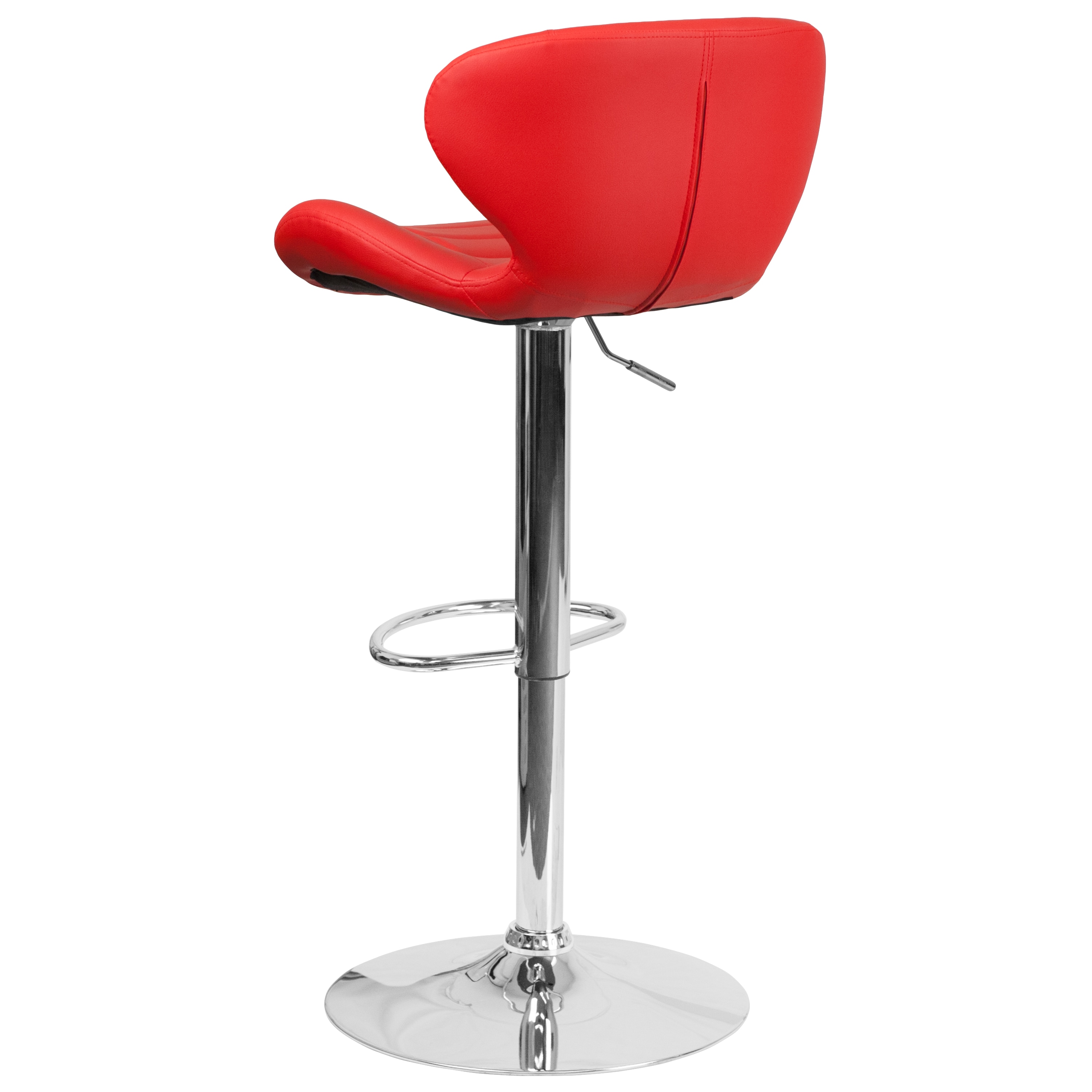 Contemporary Red Vinyl Swivel Barstool with Chrome Base