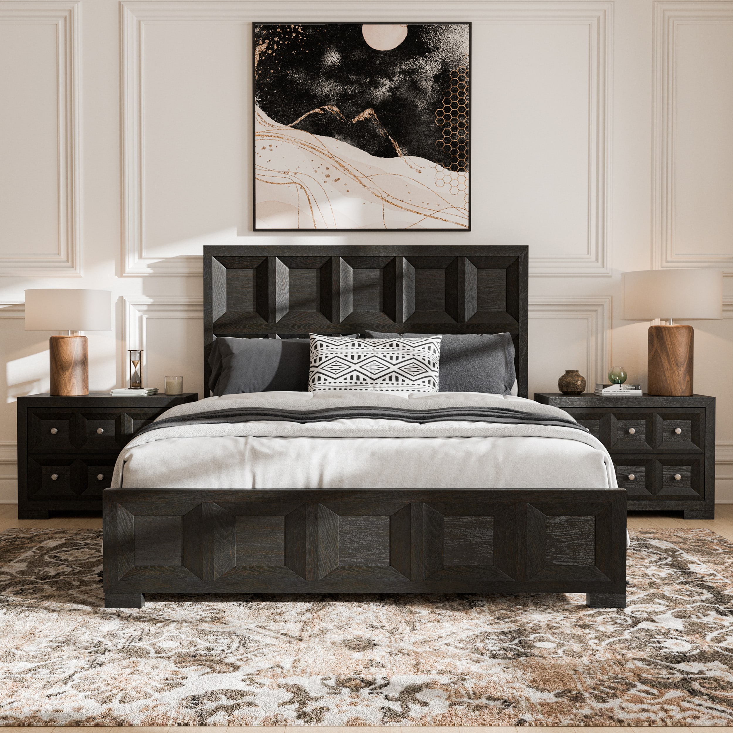 Furniture of America IDF79011BKQ2NS2 Flonnin Weathered Black Queen Bedroom Set