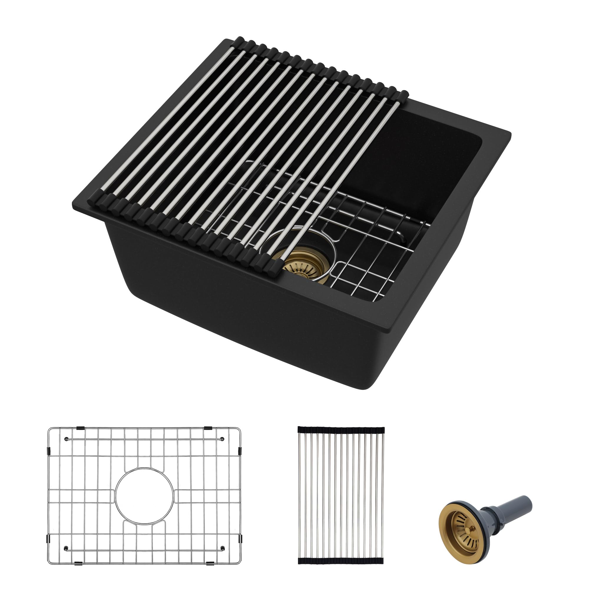 LILILIAN FMY  18 by 16 Inch Undermount Matte Black Granite Composite Quartz Bar Prep Sink Single Bowl for Wet Bar RV Small Kitchen Mobile Home