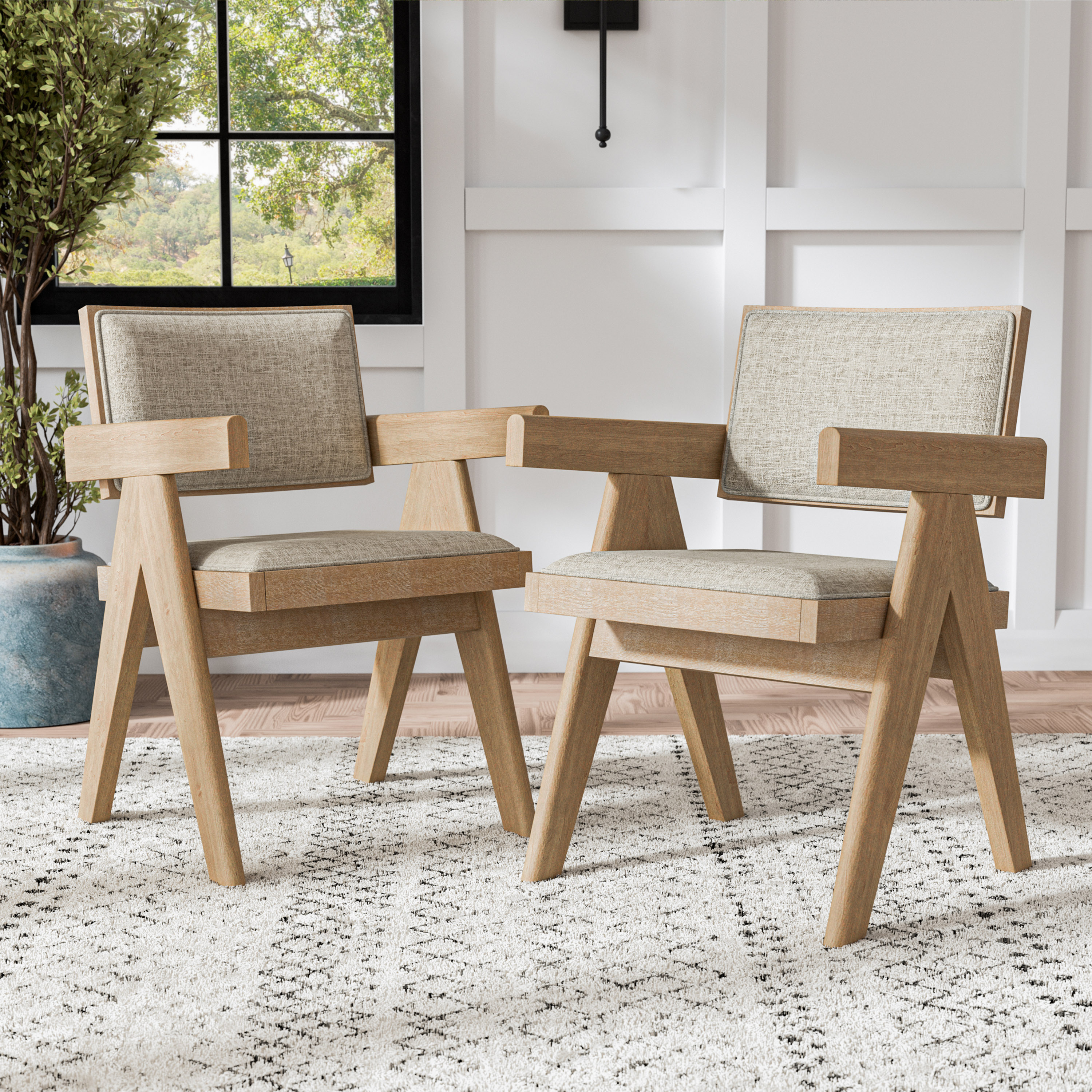Furniture of America IDF-3221AK-AC Set of 2 Palavi Contemporary/Modern Polyester Upholstered Dining arm chair ( Wood Frame )
