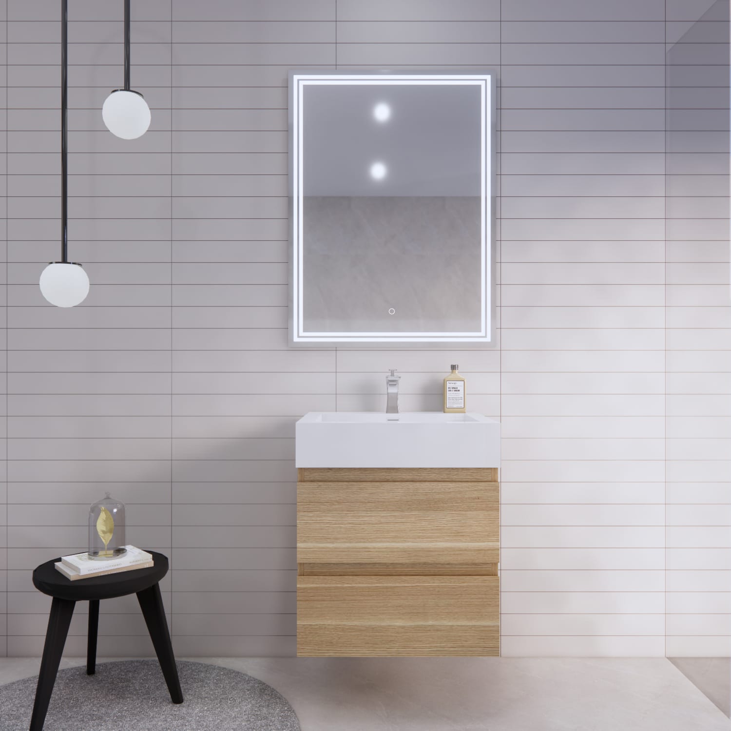 BV Better Vanity BTB-24-CO Monterey 24-in Champagne Oak Single Sink Floating Bathroom Vanity with White Acrylic Top