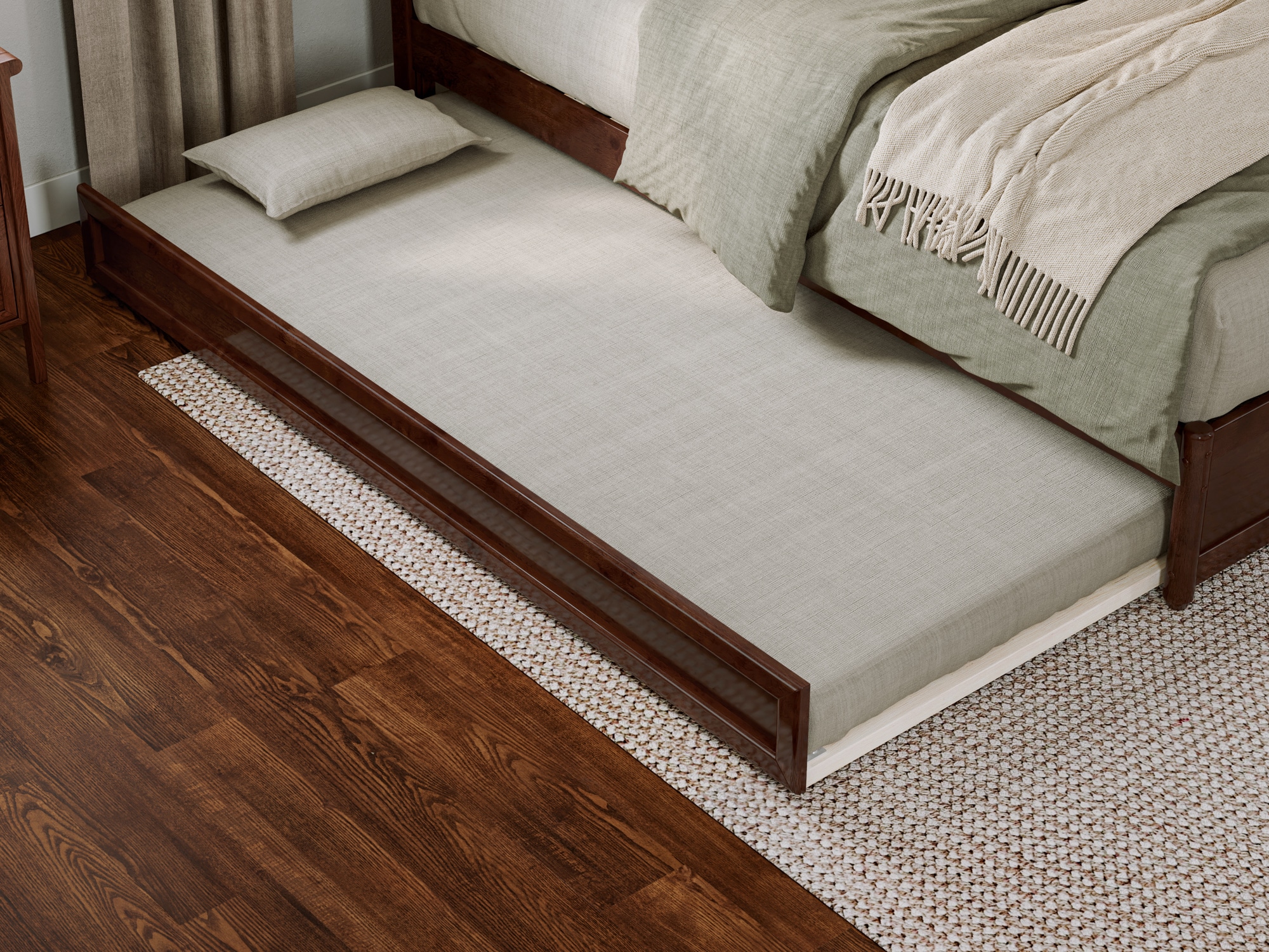 AFI AE71214 Mid-Century Trundle Walnut Twin extra long Wood Trundle Bed