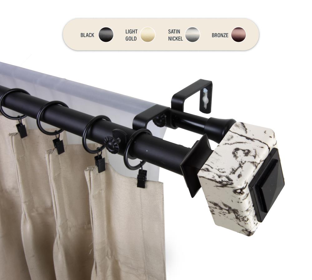 Hart & Harlow L100-53-992-D 1-in Elaine 120-in to 170-in Black Steel Double curtain rod with Finials