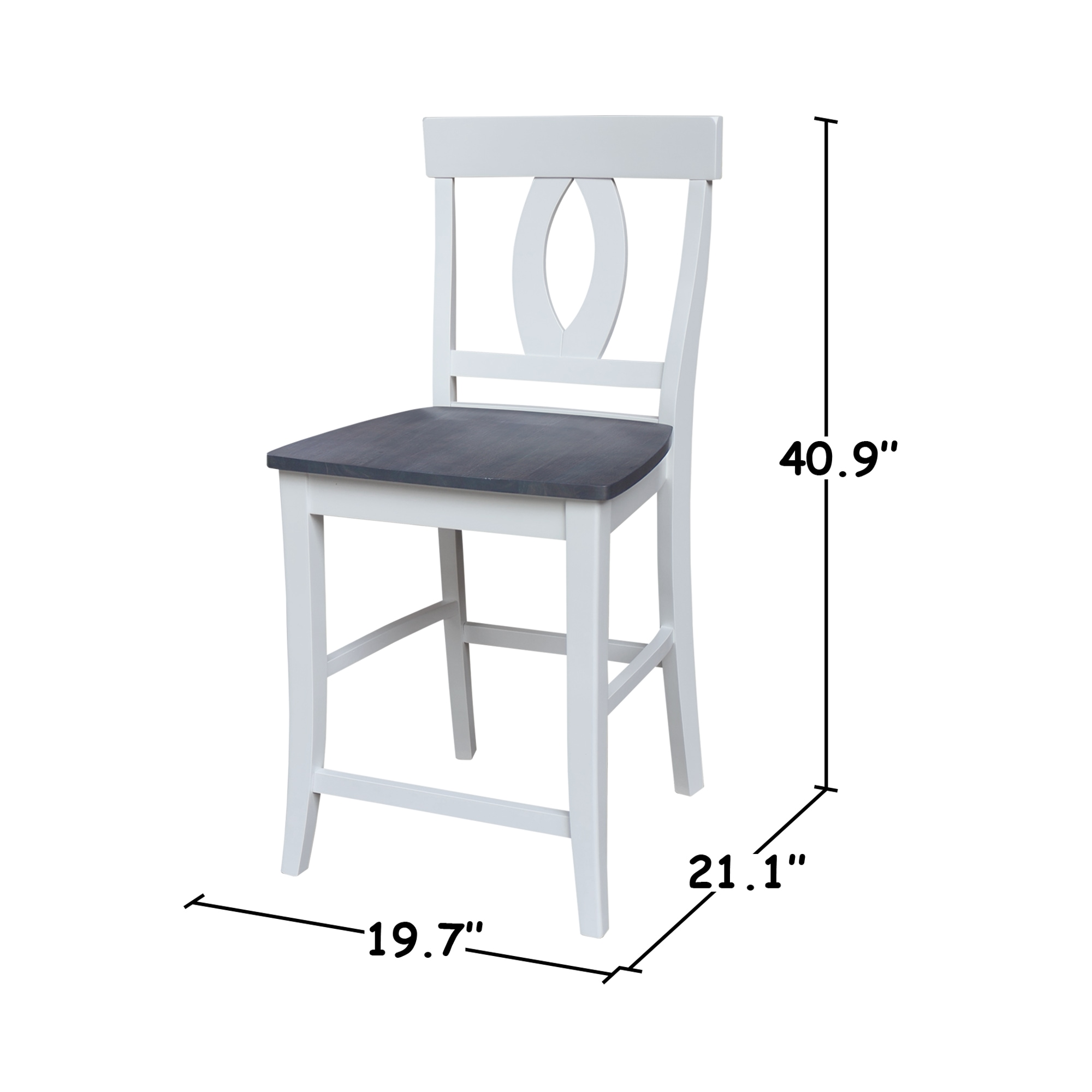 White and Heather Gray Wood Counter Height Stool with Splat Back