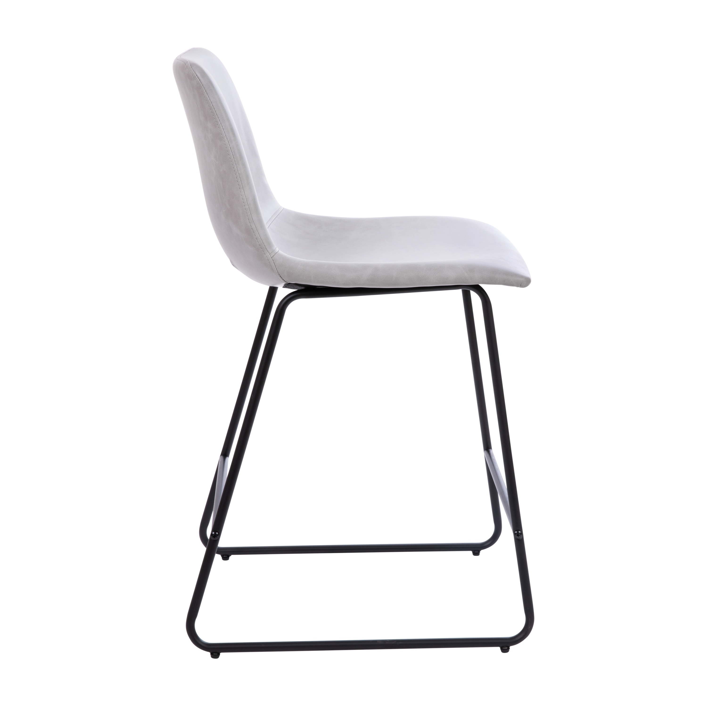 Adjustable Light Gray Leather & Metal Dining Stools, Set of 2