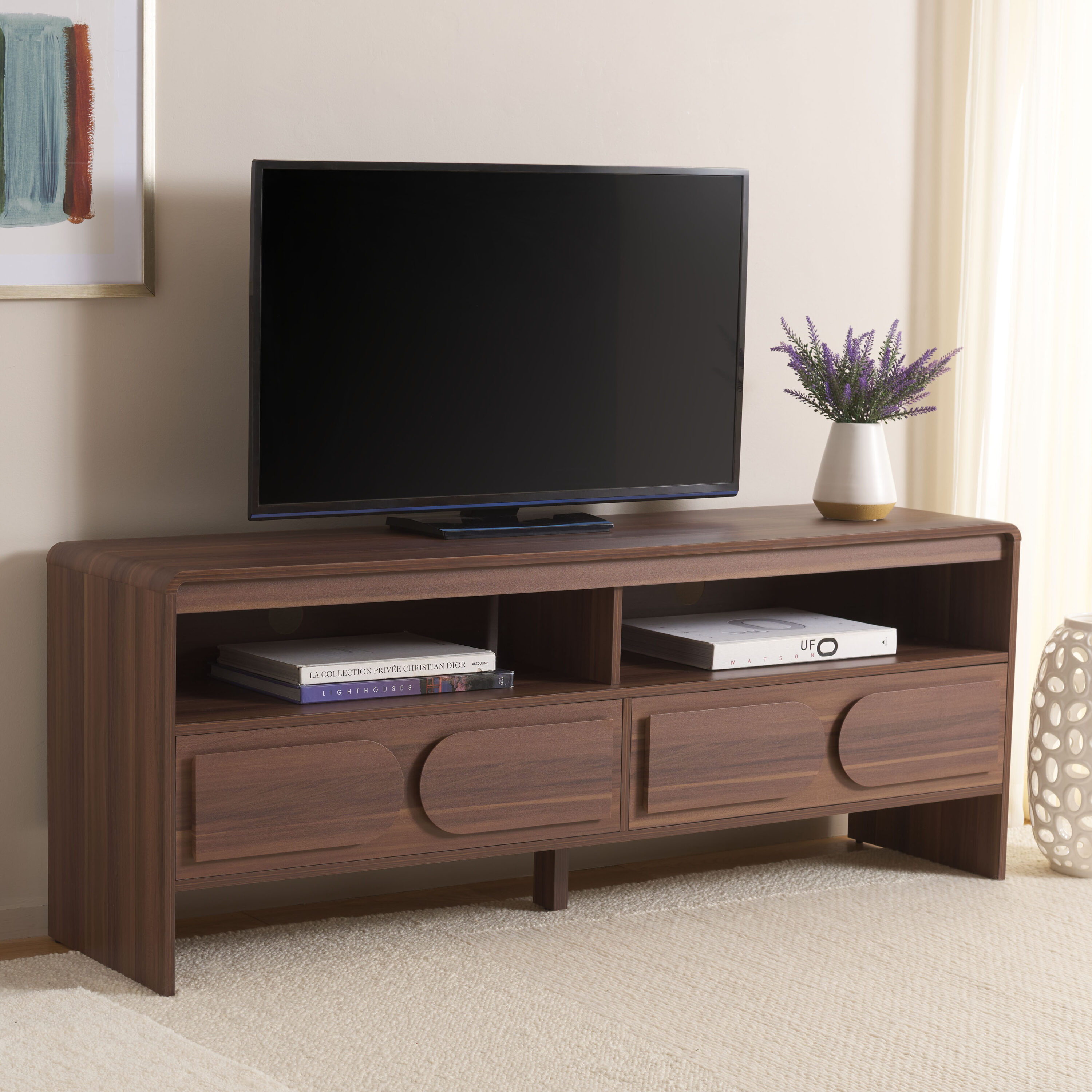 Safavieh MED3100A Arsenio Walnut Mid-century Particleboard Media Cabinet