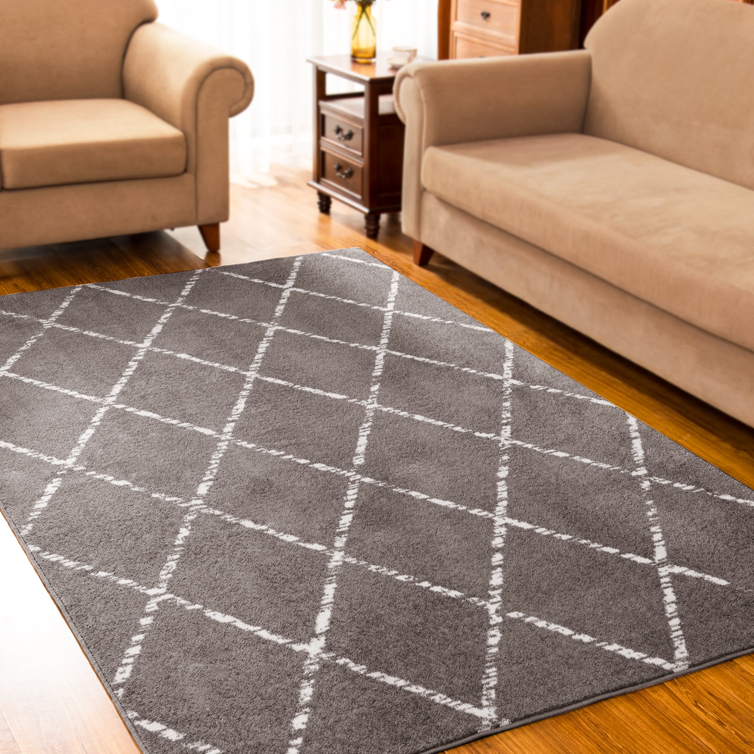 Subrtex SBTDT001-303 Modern Design 4 x 6 (ft) Woven Polyester Gray Diamond Check Rectangular Indoor Abstract Machine washable Area rug