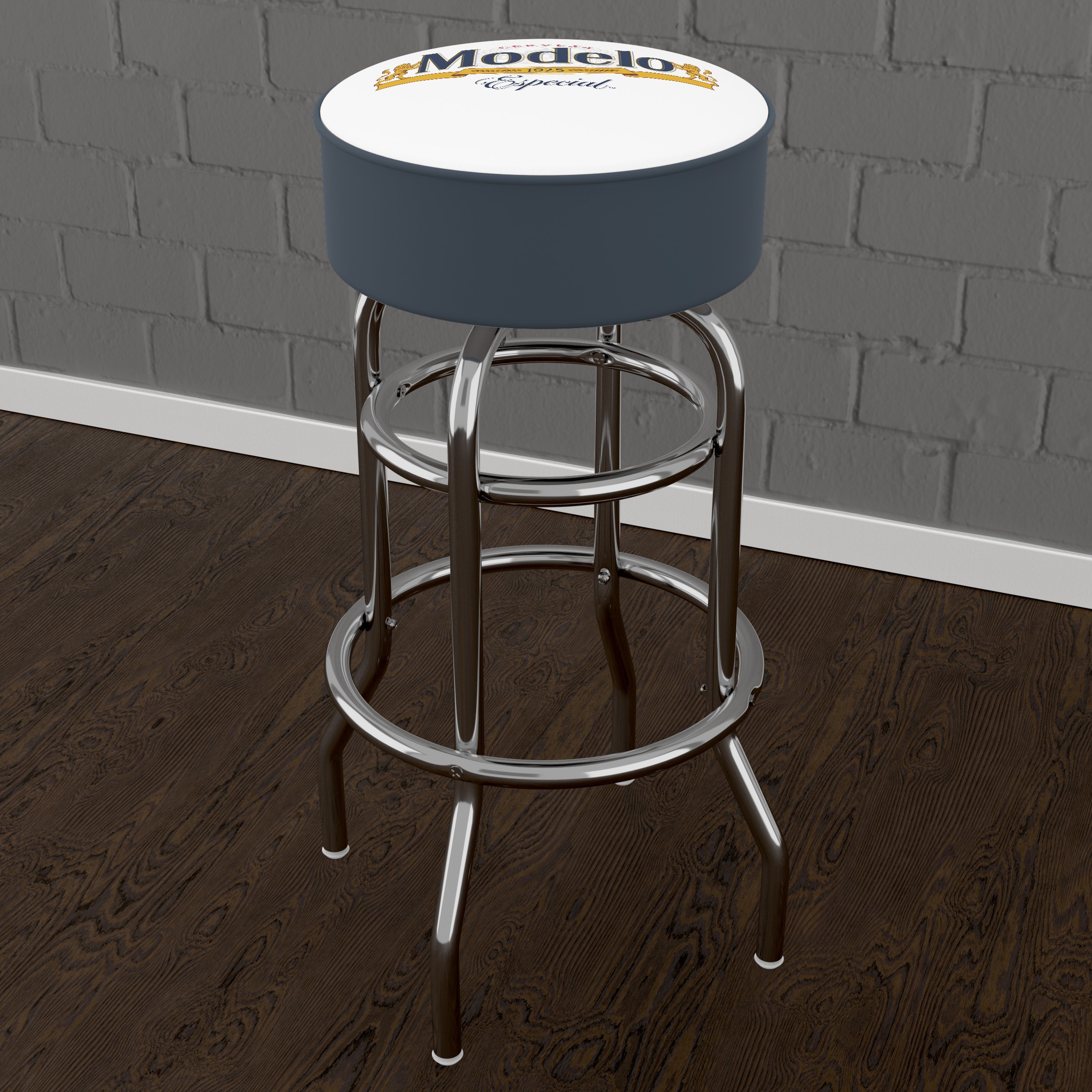 Modelo White and Blue Swivel Metal Bar Stool