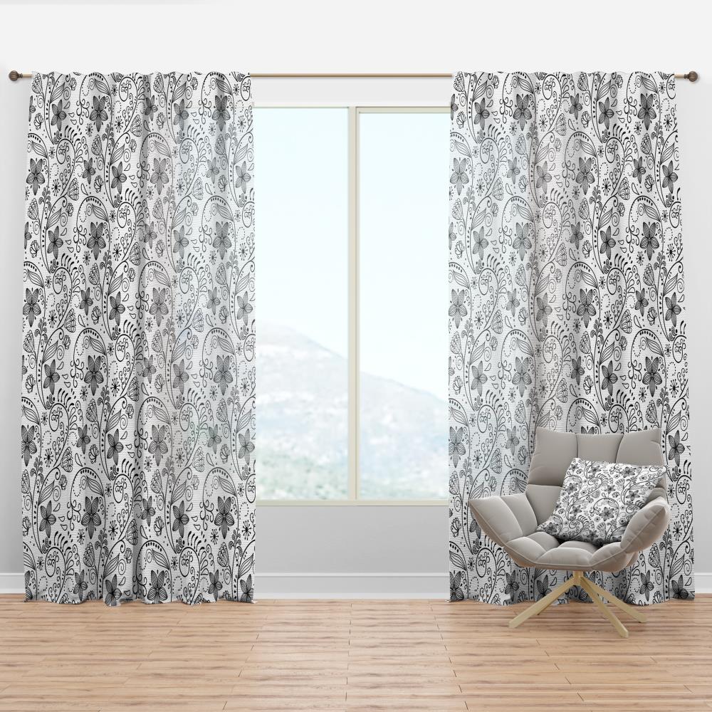 Designart CTN18800-52-108 108-in White Floral Room darkening Thermal lined Rod pocket Single curtain panel