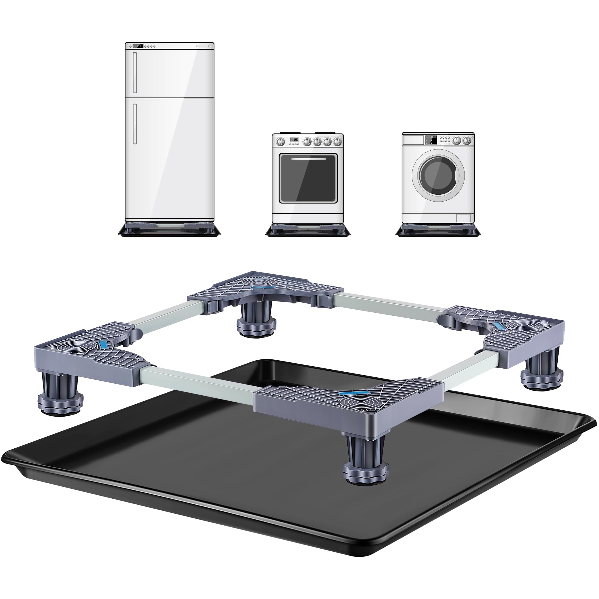 Anqtovp -  Adjustable Appliance Stand Set with Drip Pan for Mini Fridge Washer Dryer Pedestal Str...