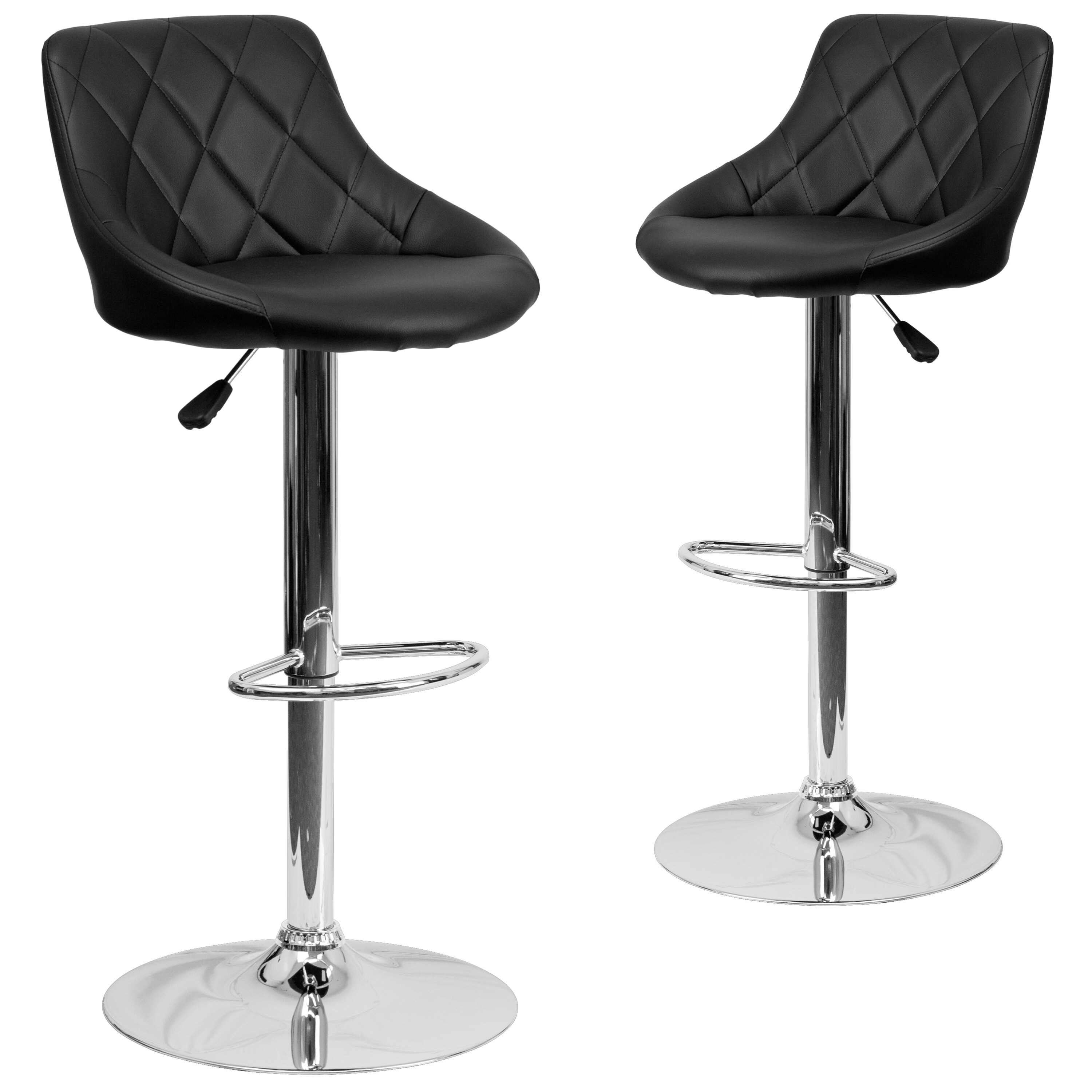 Flash Furniture 847254072076 Black 23.0-Inches H Adjustable Height Short Round seat Upholstered Swivel Metal Bar Stool and Back