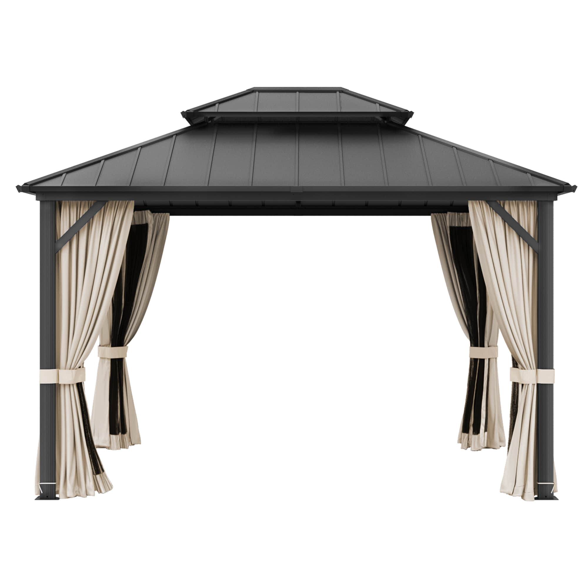 Yurevna KKLT-BL-1 12-ft x 10-ft Gazebo Black Gazebo with Hardtop Roof (Screen Included)