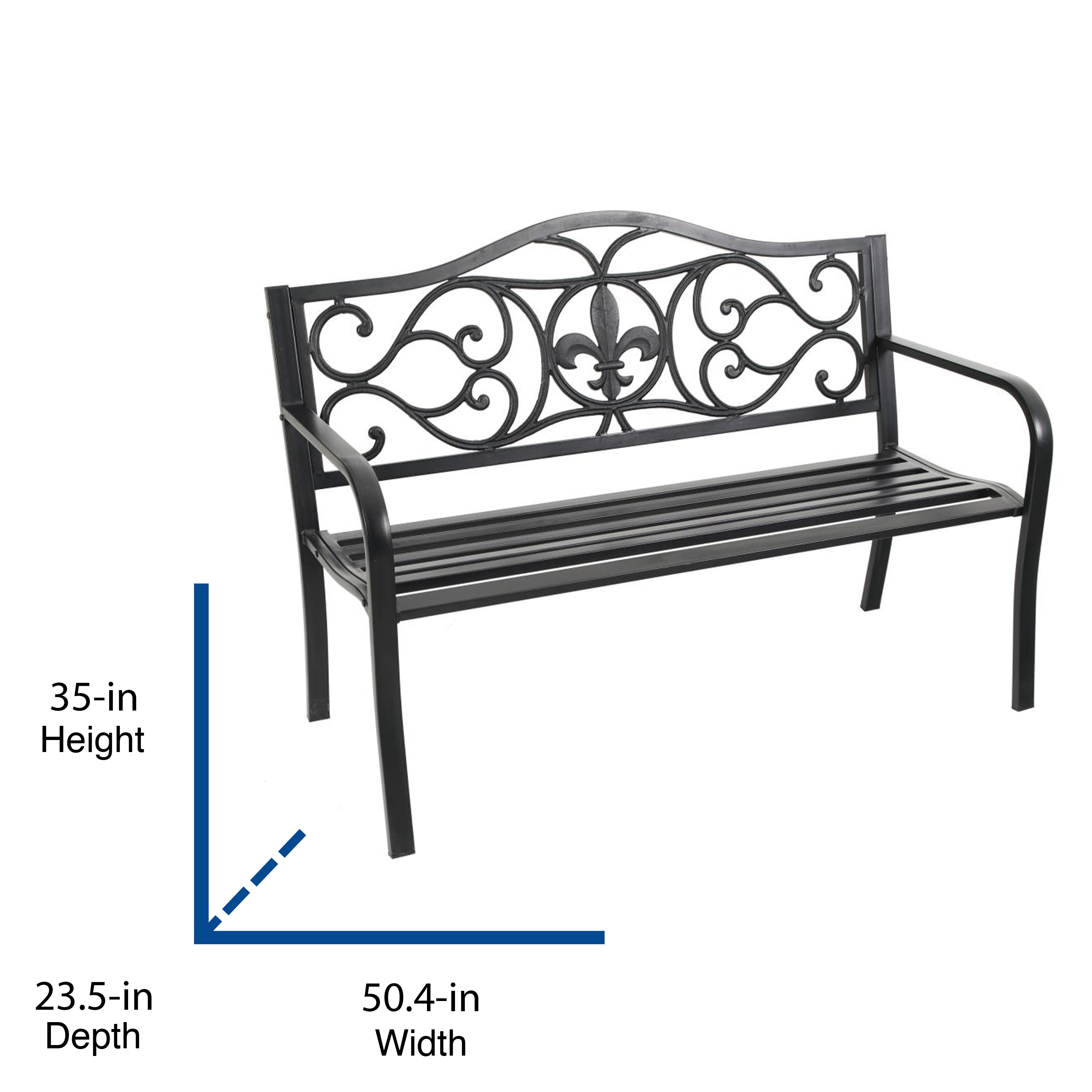 Style Selections 50.4-in W x 35-in H Black Steel Garden Bench in the ...