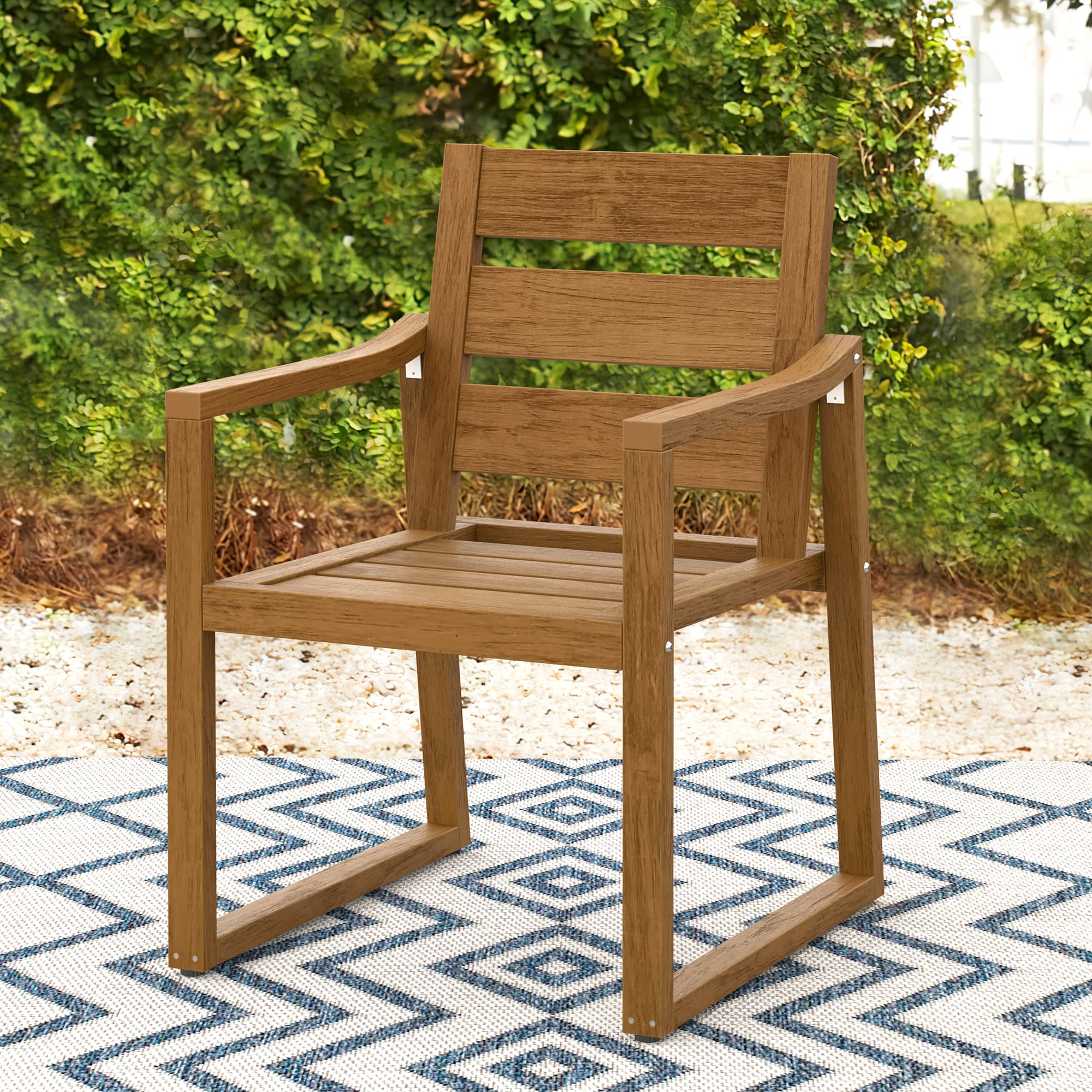 LUE BONA LB23DC0001-200LS Stackable Teak HDPE Frame Stationary Dining Chair with Slat Seat