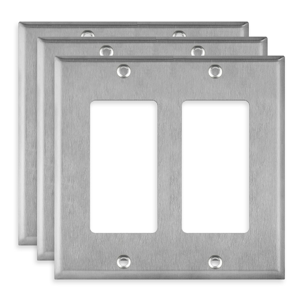 Top Greener 7732-3PCS 2 -Gang Standard Size Stainless Steel Stainless steel Indoor Decorator Wall Plate 3 -Pack
