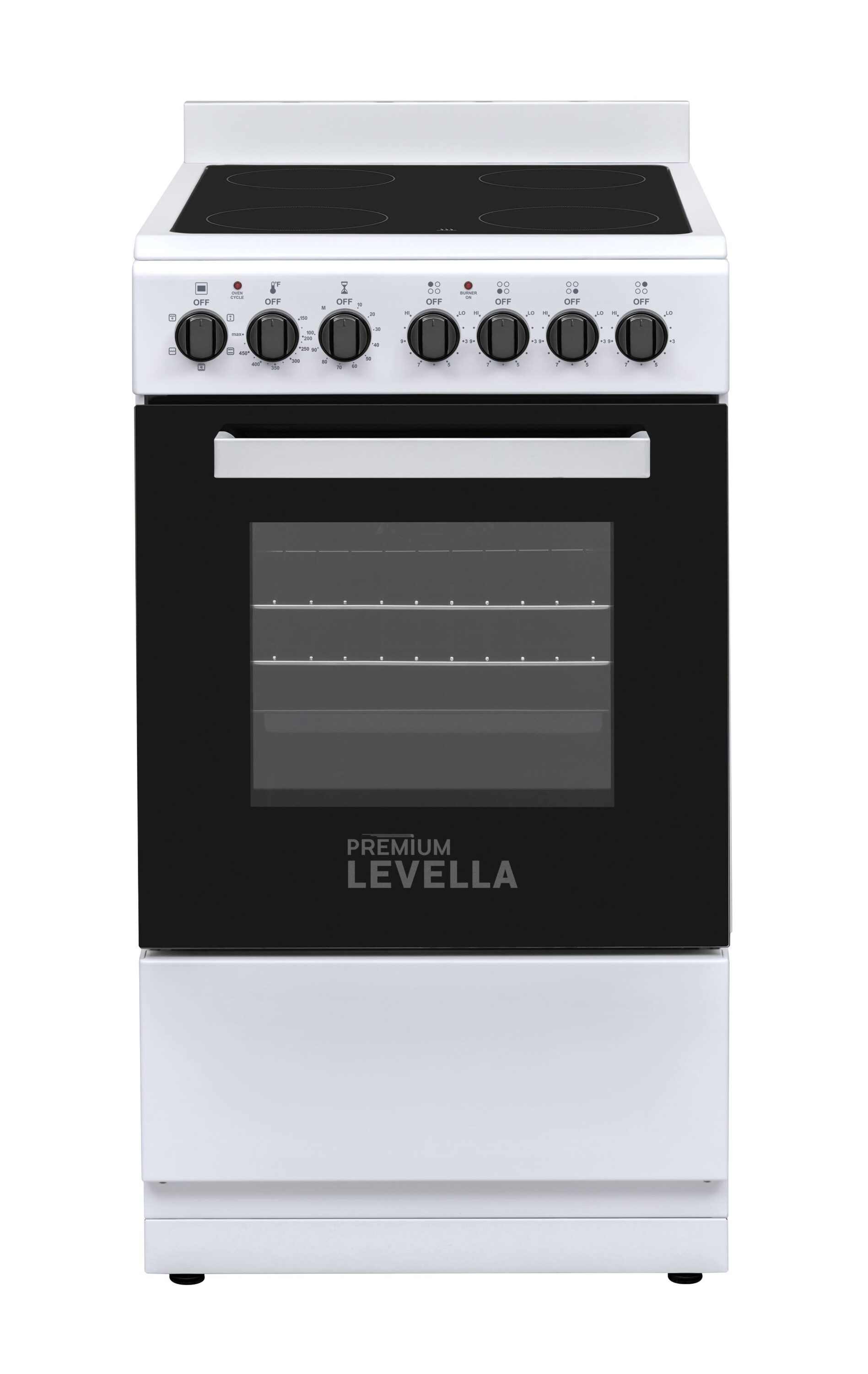 Premium Levella PREV2005VW 20-in Glass Top 4 burners 1.87-cu ft Convection Oven Freestanding Electric Range ( White )