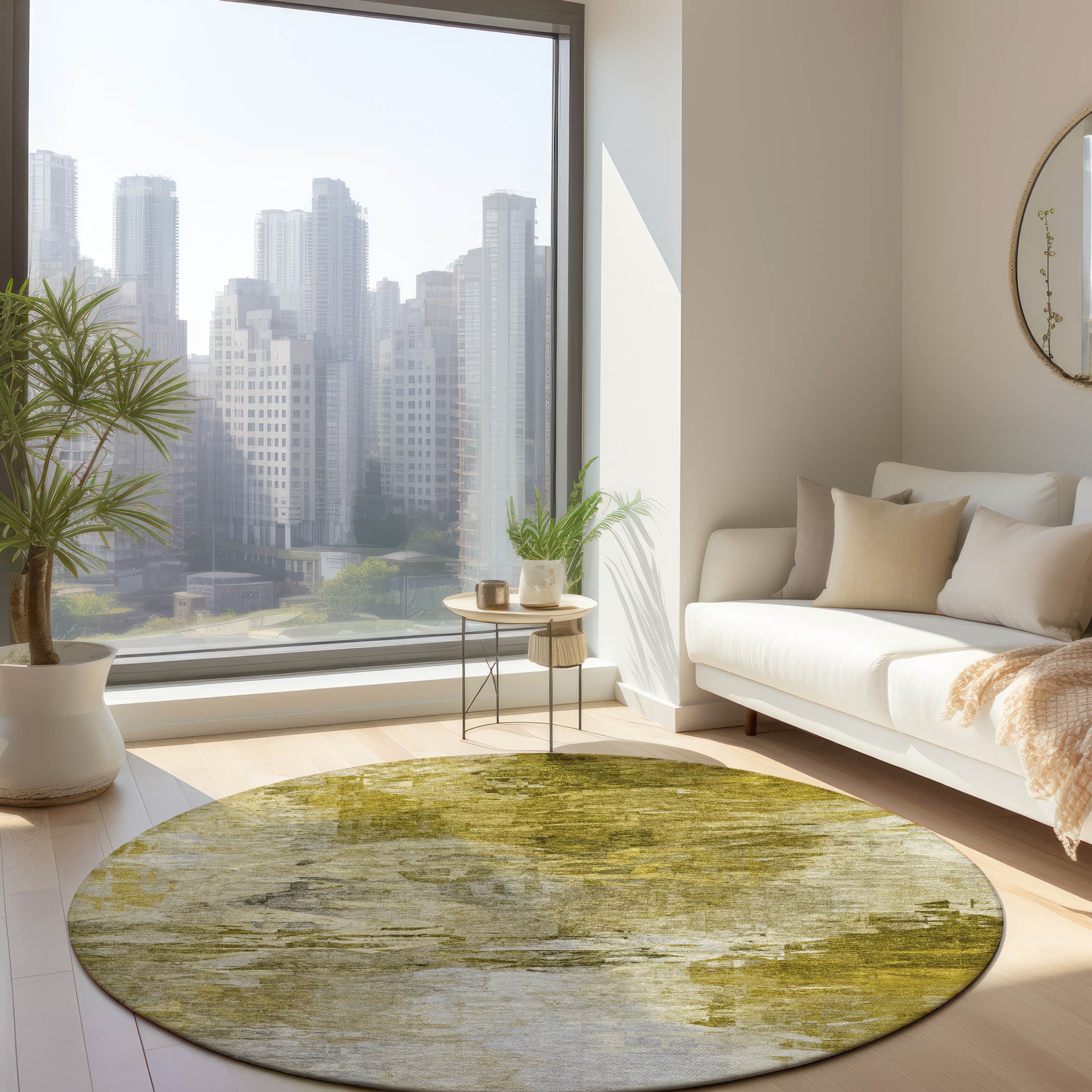 Addison Rugs ACN595GO8RO Chantille ACN595GO 8 x 8 (ft) Polyester Gold Round Indoor/Outdoor Abstract Machine washable Area rug