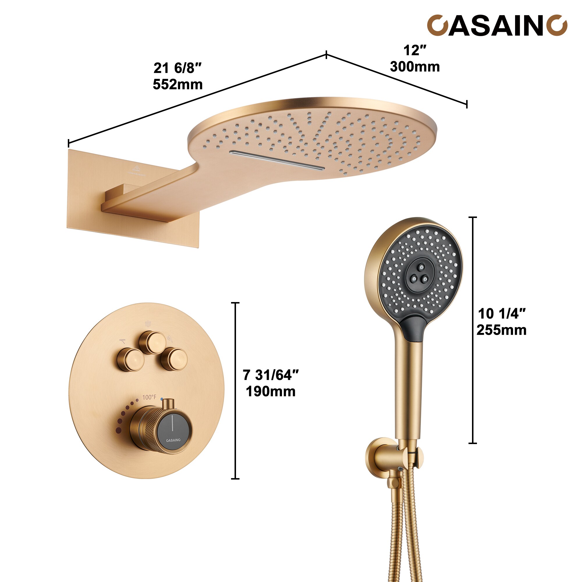 CASAINC CS6220-22BG Showerhead-Bar-Panels - View #4