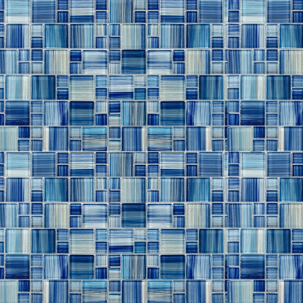 Waves LWWAV23061224 Bayside Blue 12-in x 12-in Glossy Glass Mosaic Floor and Wall Tile (0.969-sq. ft/ Piece)