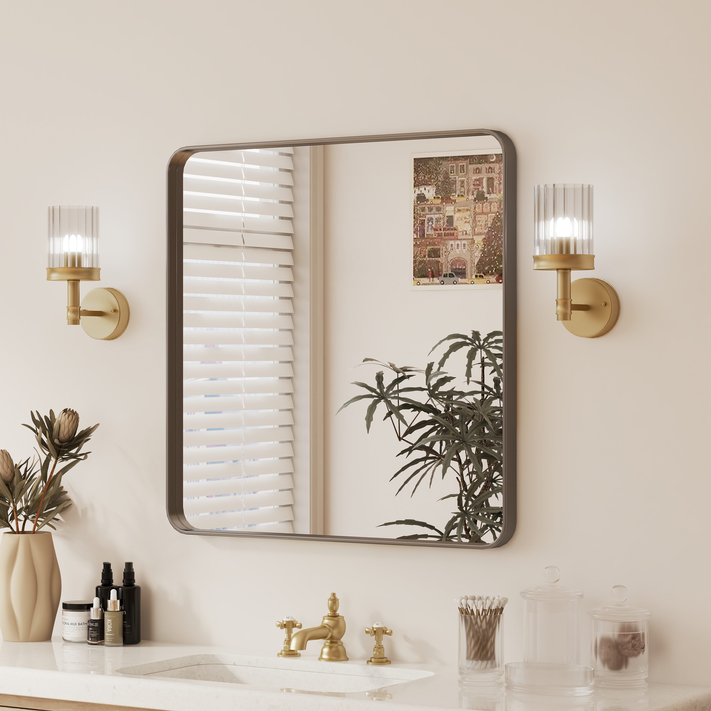 ONWITH Aluminum 30-in W x 30-in H Framed Rectangular Black Wall Bathroom Vanity Mirror