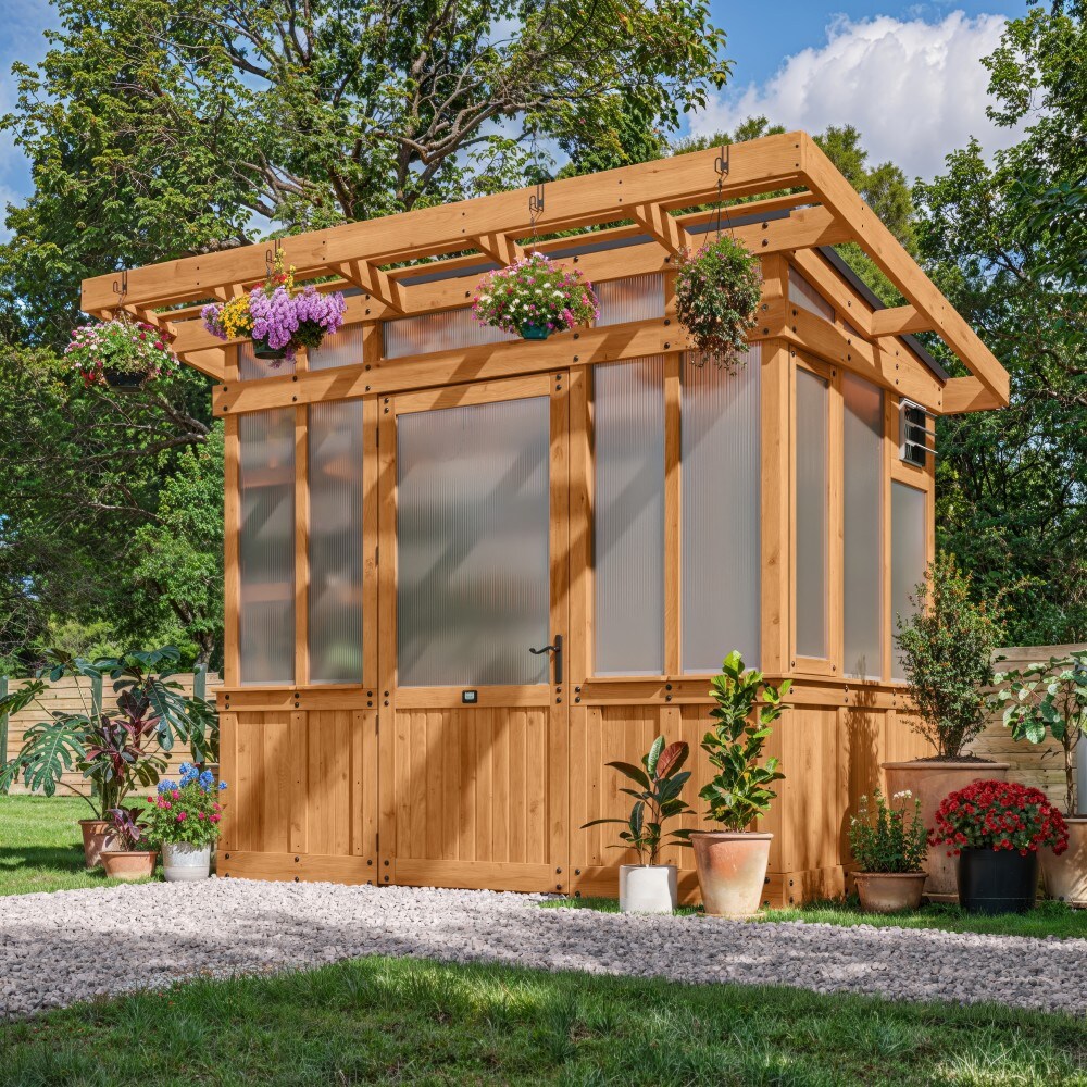 Poppy 9'x6' Cedar Wood and Polycarbonate Greenhouse Kit with PowerPort
