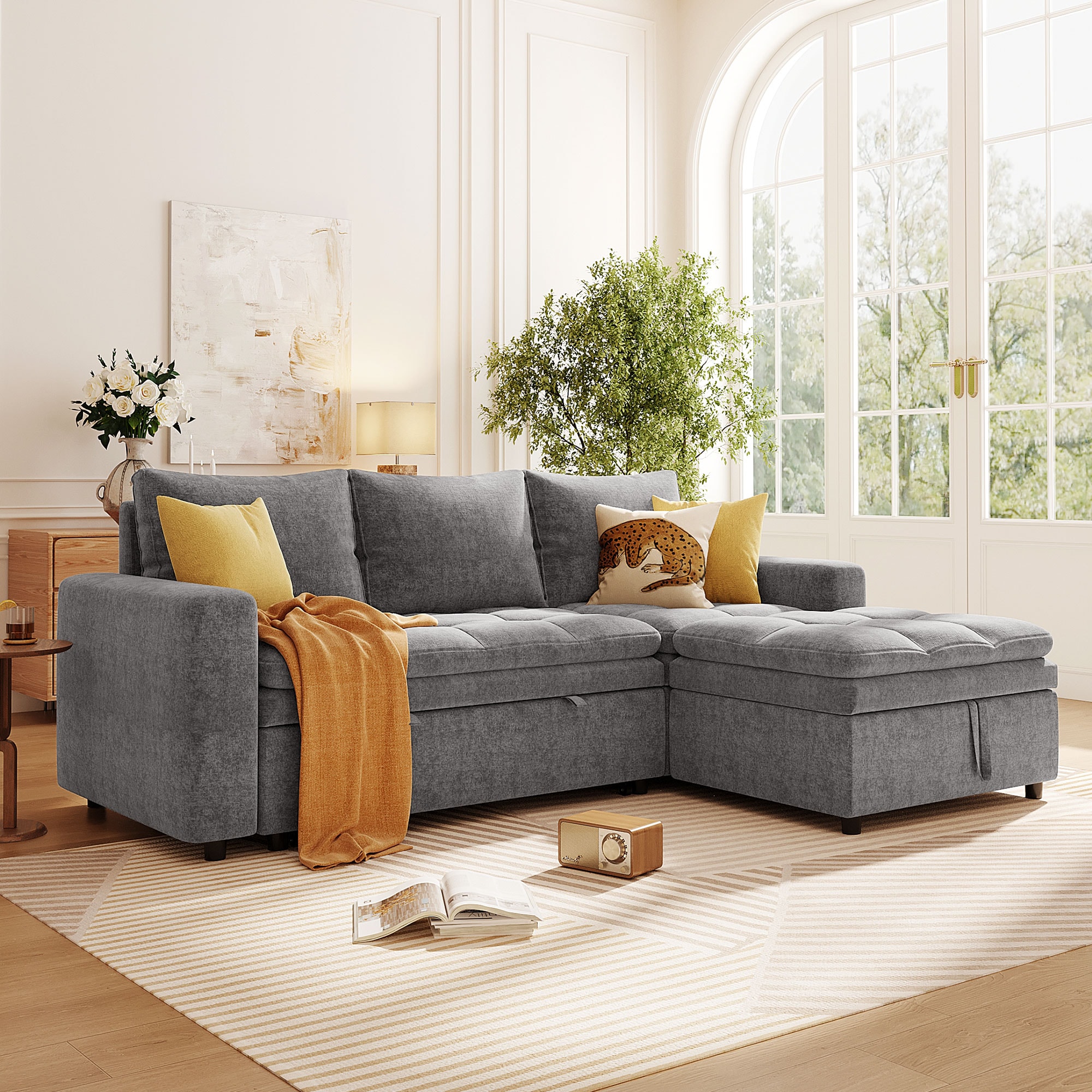 ModernLuxe WY000391AAE Soft Upholstered Sectional Sofa Bed with Storage Space Suitable for Living Rooms and Apartments