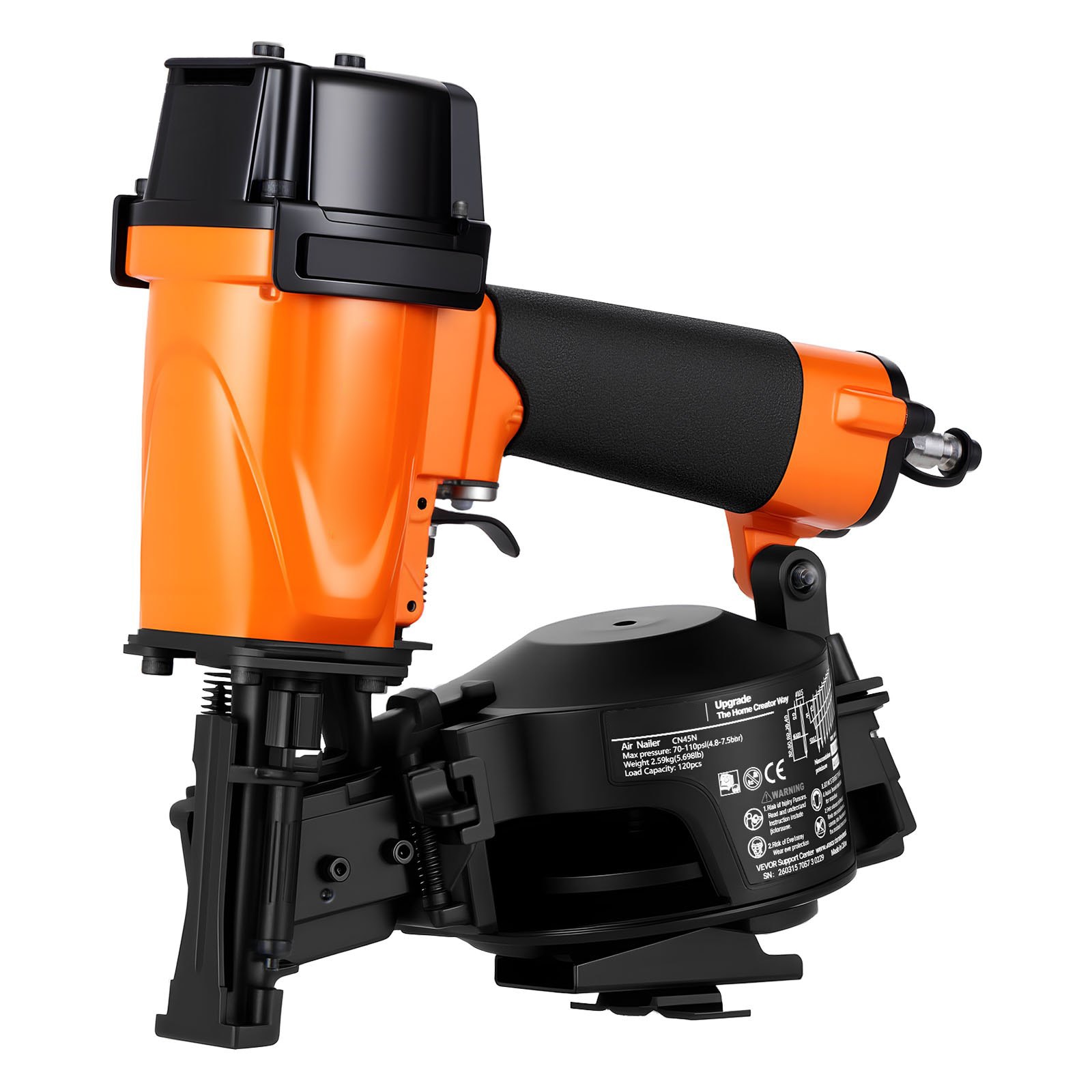 Mecale 15 Degree Pneumatic Roofing Coil Nailer for 3/4 to 1-3/4 in Nails 70-110 PSI Orange