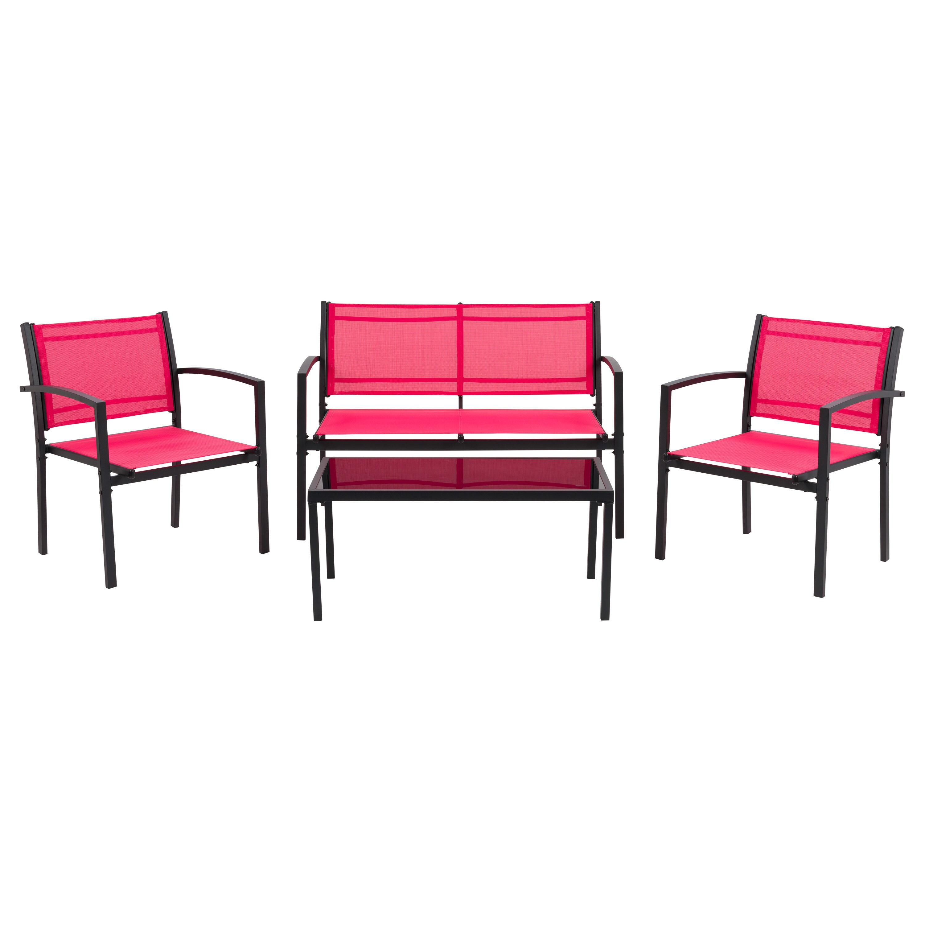 CorLiving PJC-352-S Everett 4 -Piece Patio Conversation Set with Red