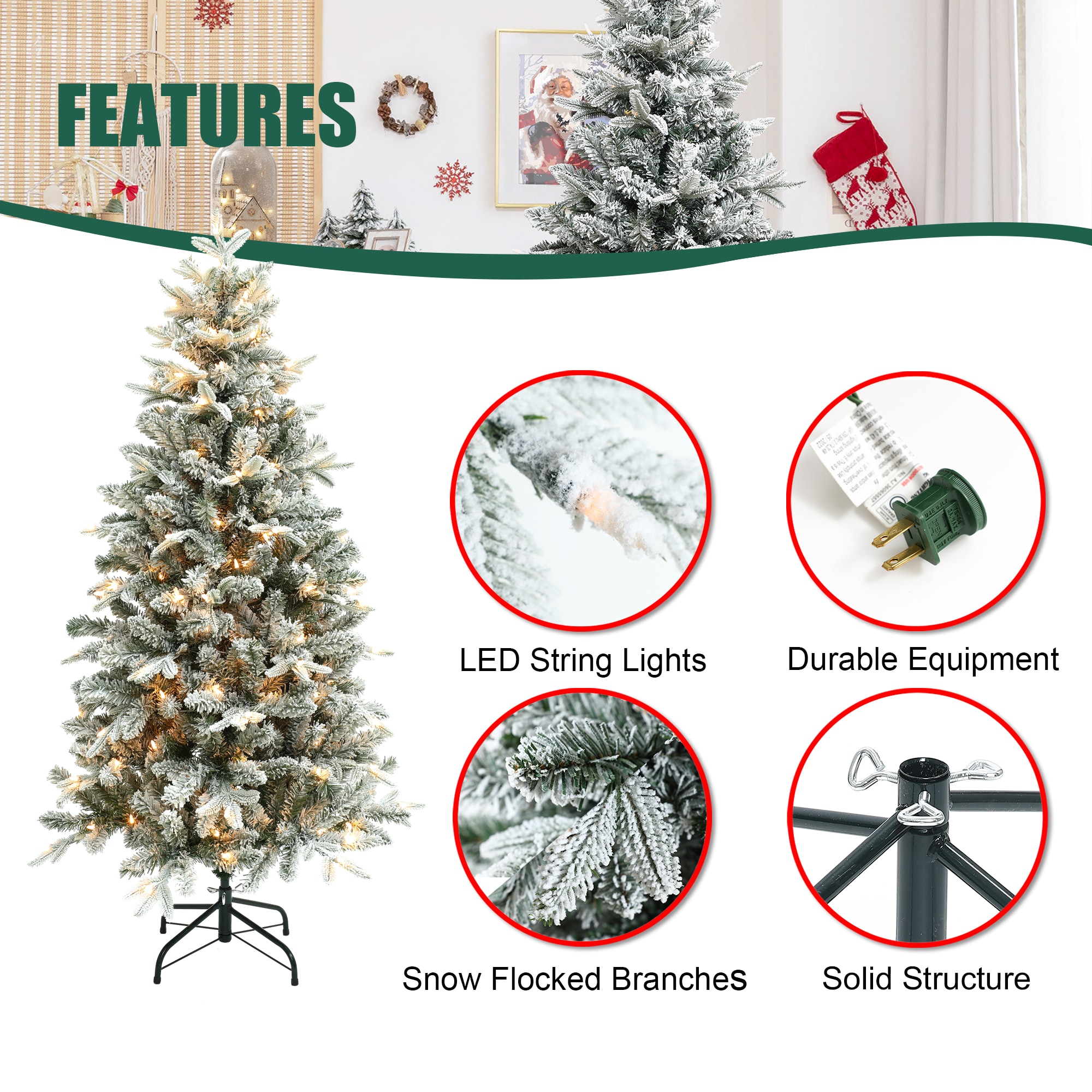 5ft White Flocked Fir Artificial Christmas Tree with LED Lights