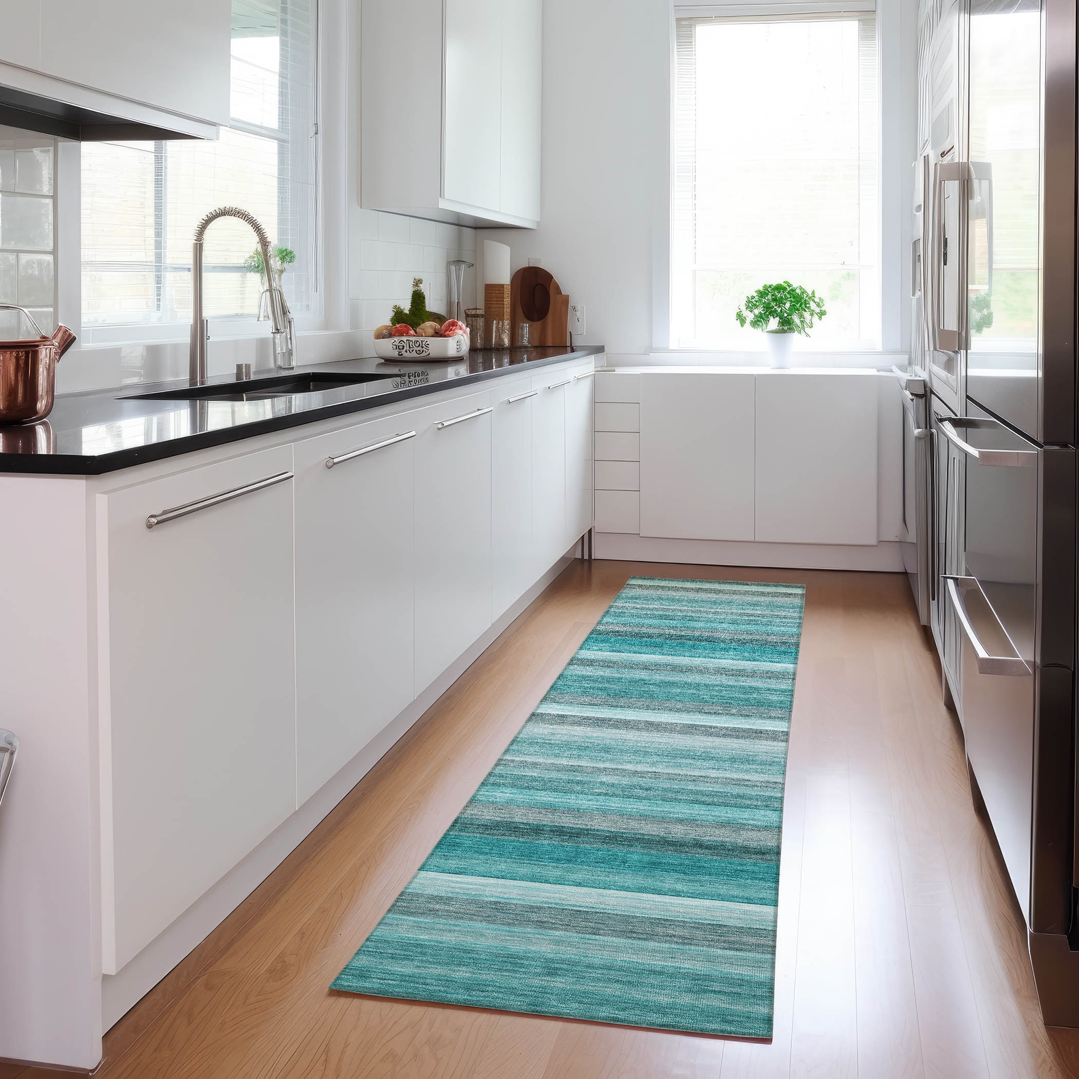 Addison Rugs ACN535TE2X8 Chantille 2 x 7 (ft) Polyester Teal Rectangular Indoor/Outdoor Stripe Machine washable Area rug