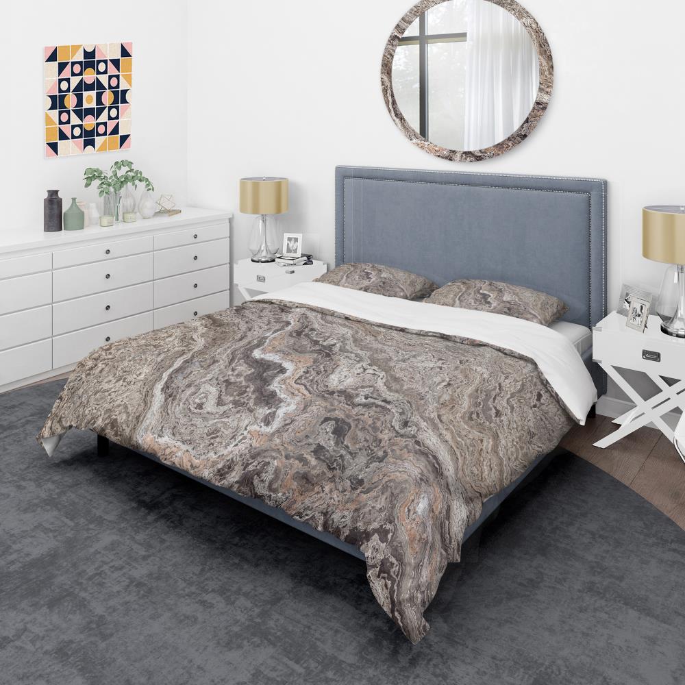 Designart BED19172-K 3 -Piece Gray and Silver King Duvet cover Set