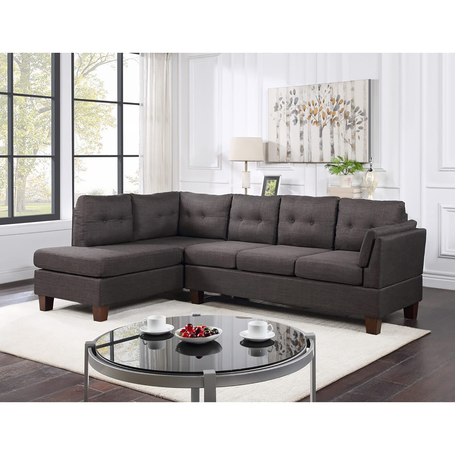 GZMR GZ-GN3018A 97" Dark Gray Linen Modern Sectional Sofa 97-in Modern Dark Gray Linen Sofa