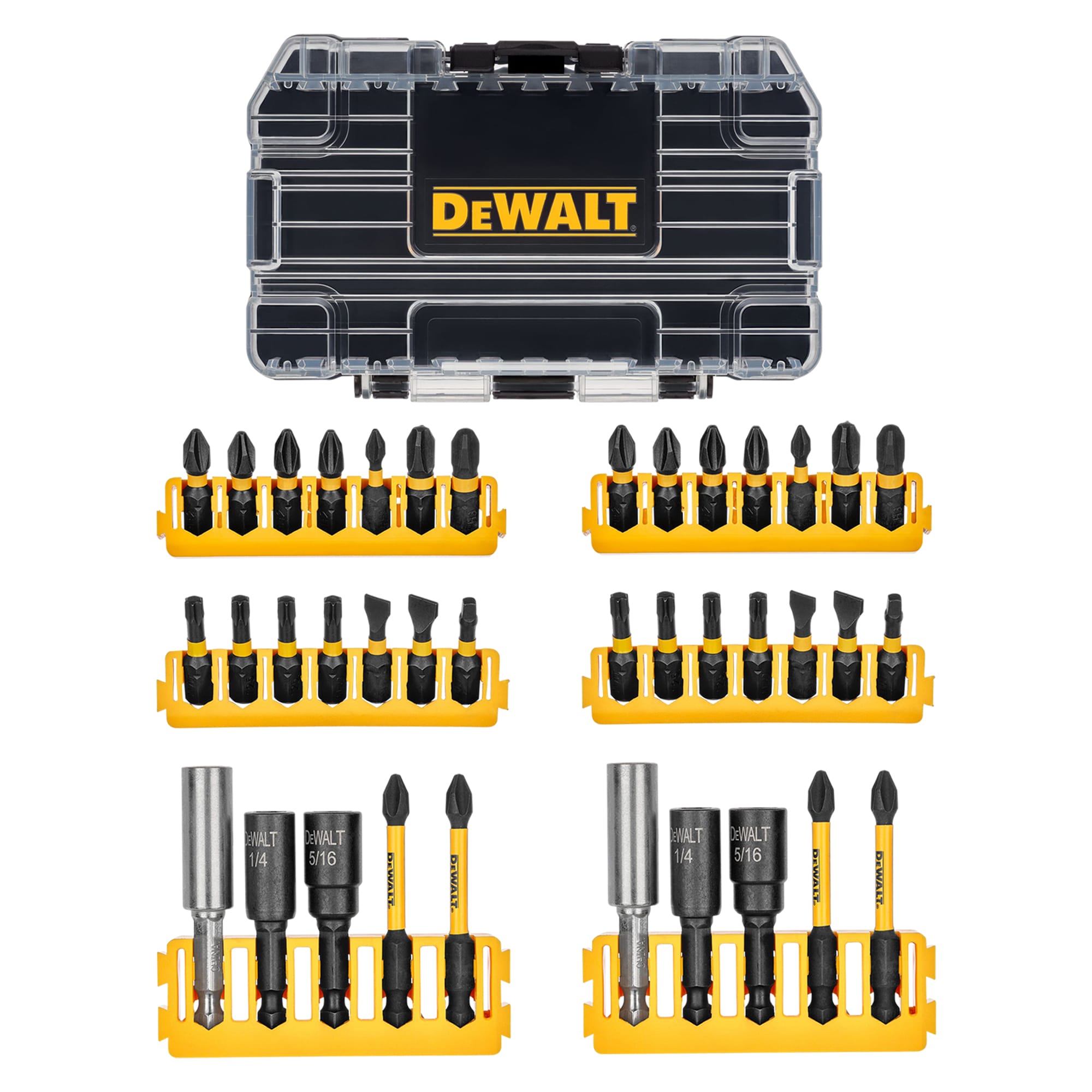 DEWALT ToughCase 1 Compartment Plastic Small Parts Organizer 2 Flex Torq Set 2 Phillips 8 Slotted Set Shank Screwdriver Bit Set Screwdriver