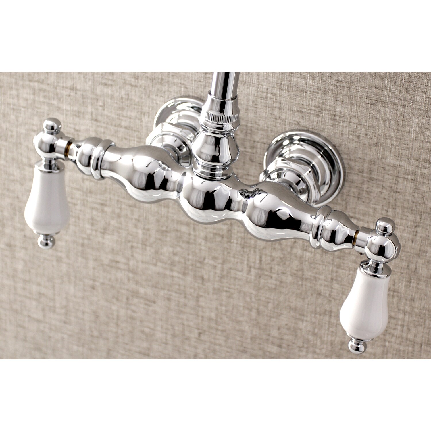 Kingston Brass Vintage Polished Chrome 2 Handle Wall Mount High Arc Bathtub Faucet Valve 