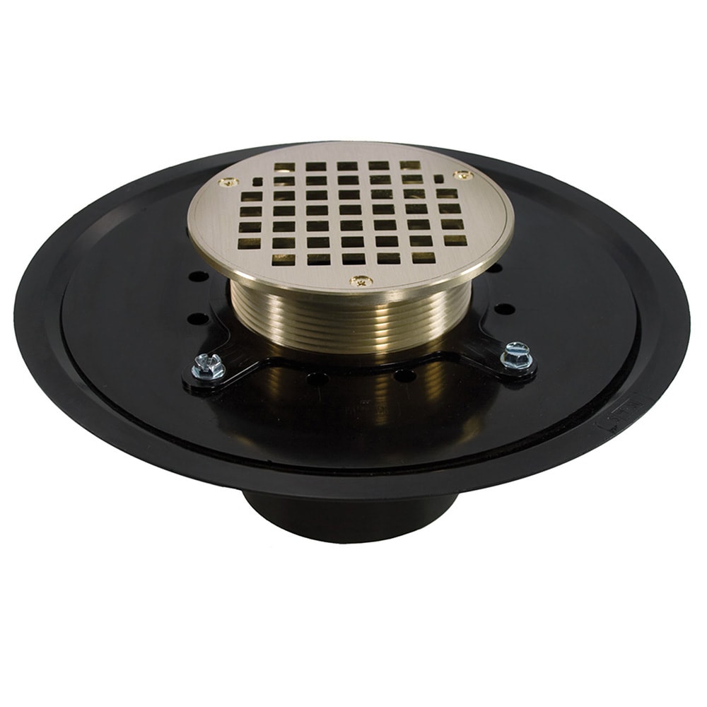 Jones Stephens D51064 3-in Heavy Duty Abs Floor Drain Base with 3-1/2-in Metal Spud, 10-in Pan and 6-in Nickel Bronze Round Strainer
