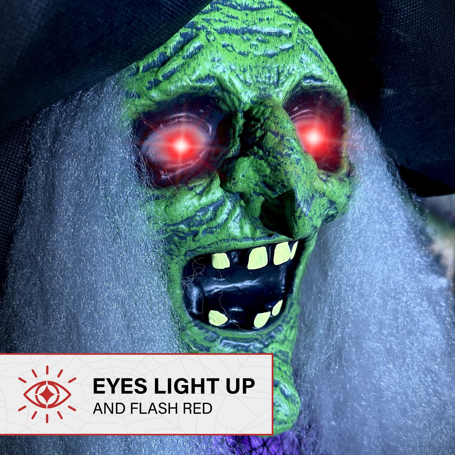 43" Green and Purple Animatronic Witch with LED Eyes