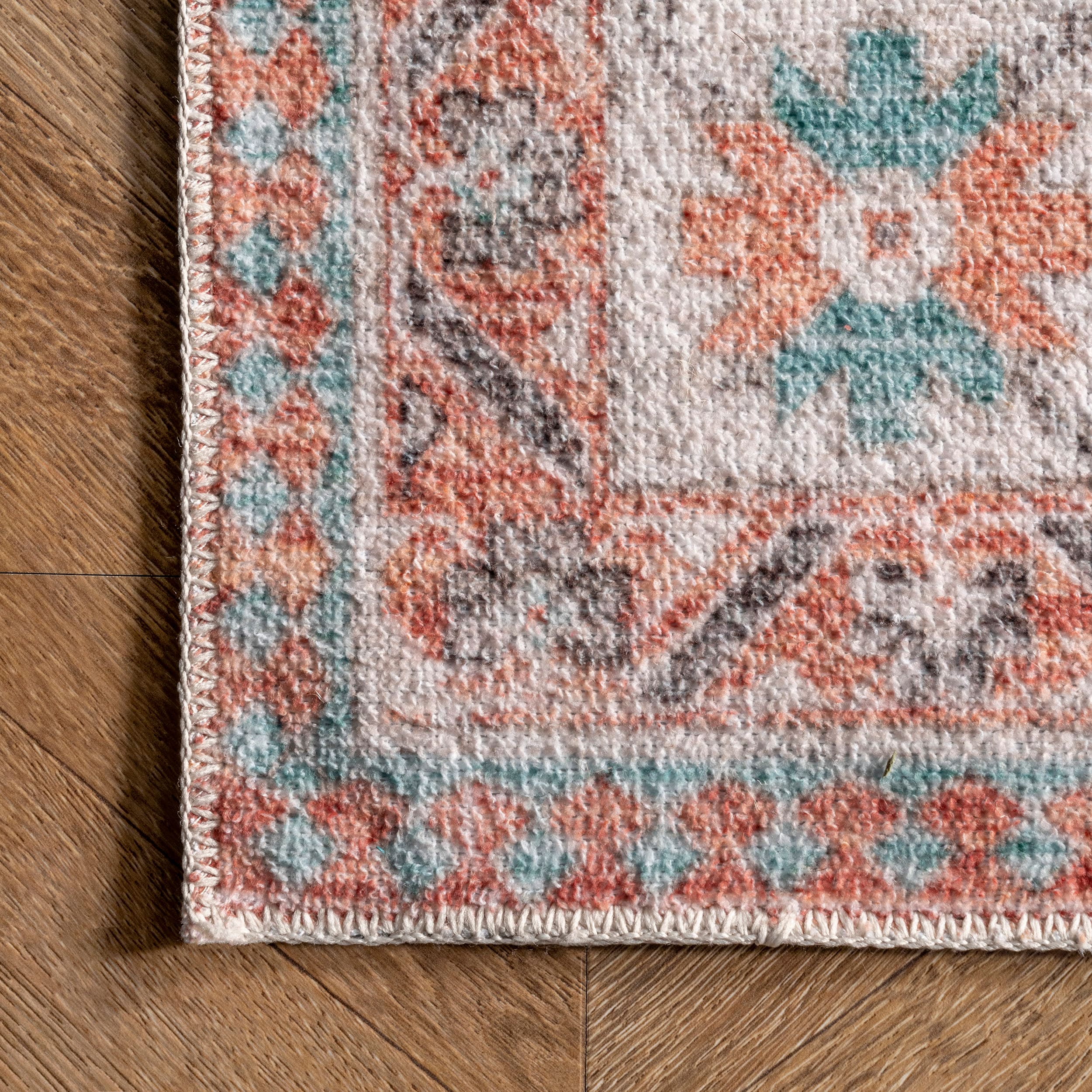 Alicia Gray and Rust Synthetic Medallion Washable 4' x 6' Area Rug