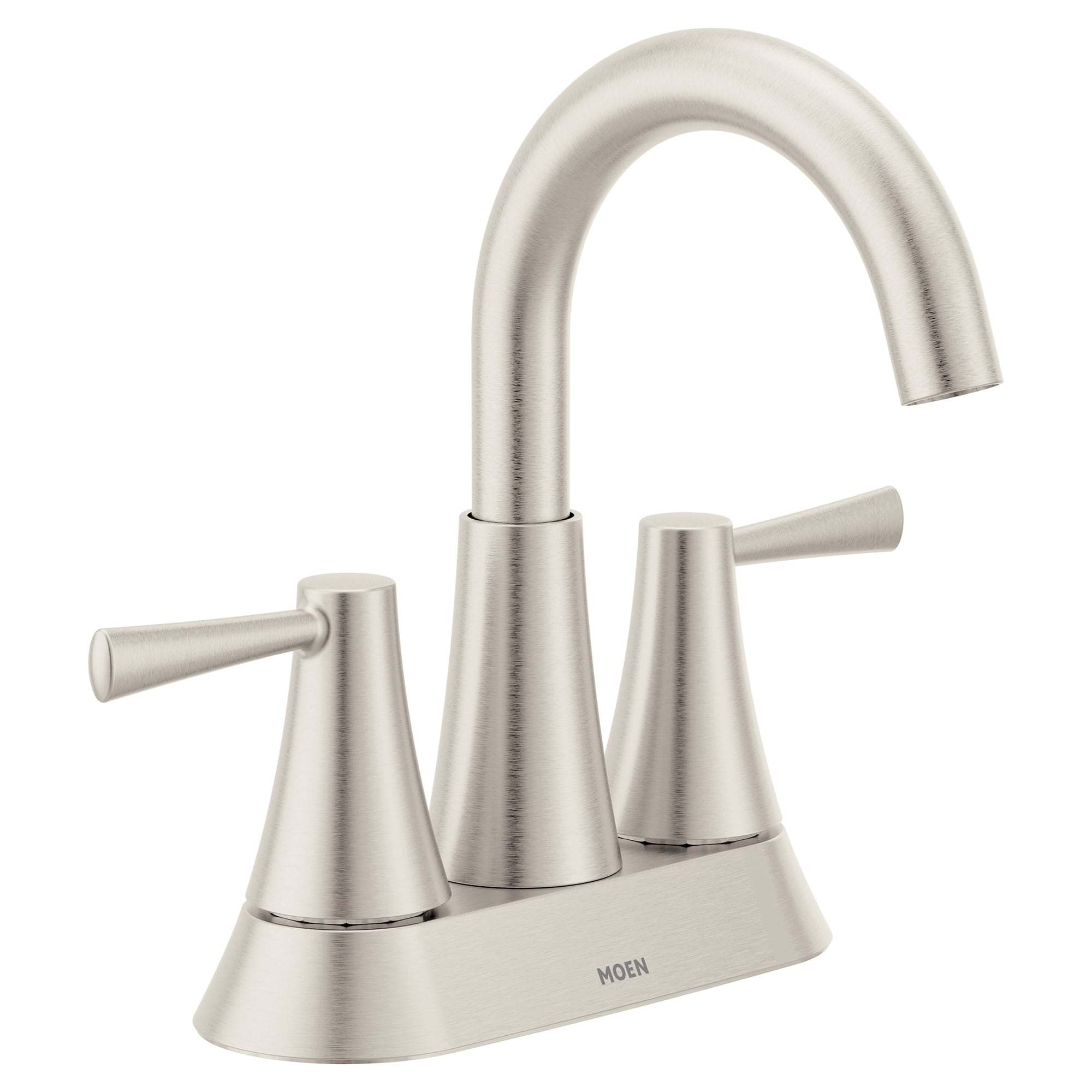 Moen Ronan Spot Resist Brushed Nickel Two-Handle 4 Centerset Modern Bathroom Faucet with Push-down Drain, 84022SRN